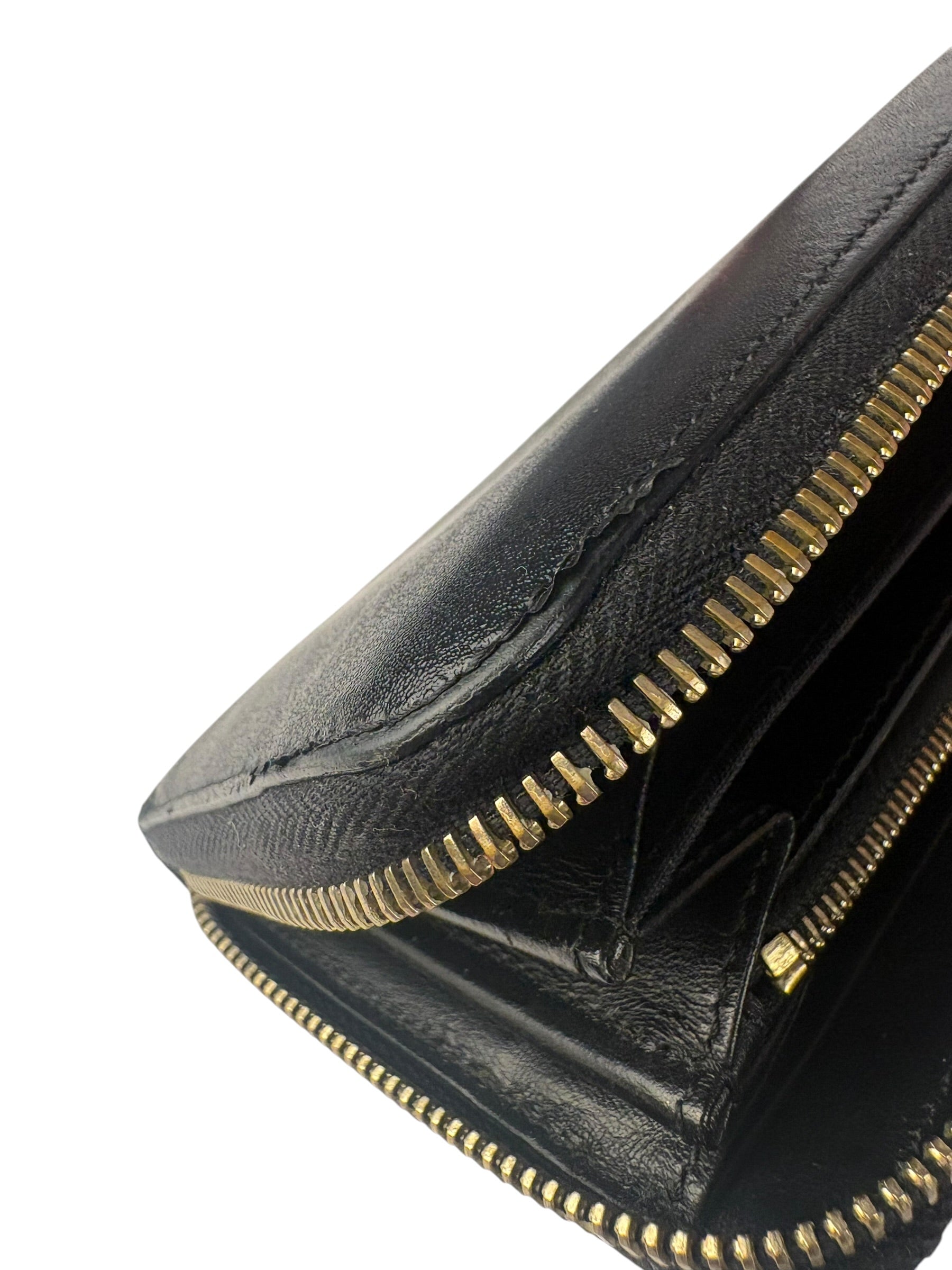 Fendi Black Leather F Logo Zip-Around Long Wallet