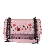 Bottega Veneta Baby Pink Leather Intrecciato Embroidered Flap Bag