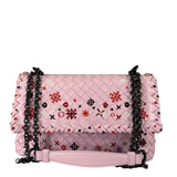 Bottega Veneta Baby Pink Leather Intrecciato Embroidered Flap Bag