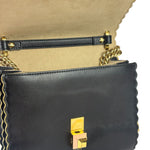 Fendi Black Leather Kan I Scallop Edge Flap Bag