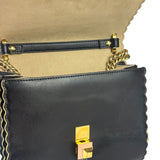Fendi Black Leather Kan I Scallop Edge Flap Bag