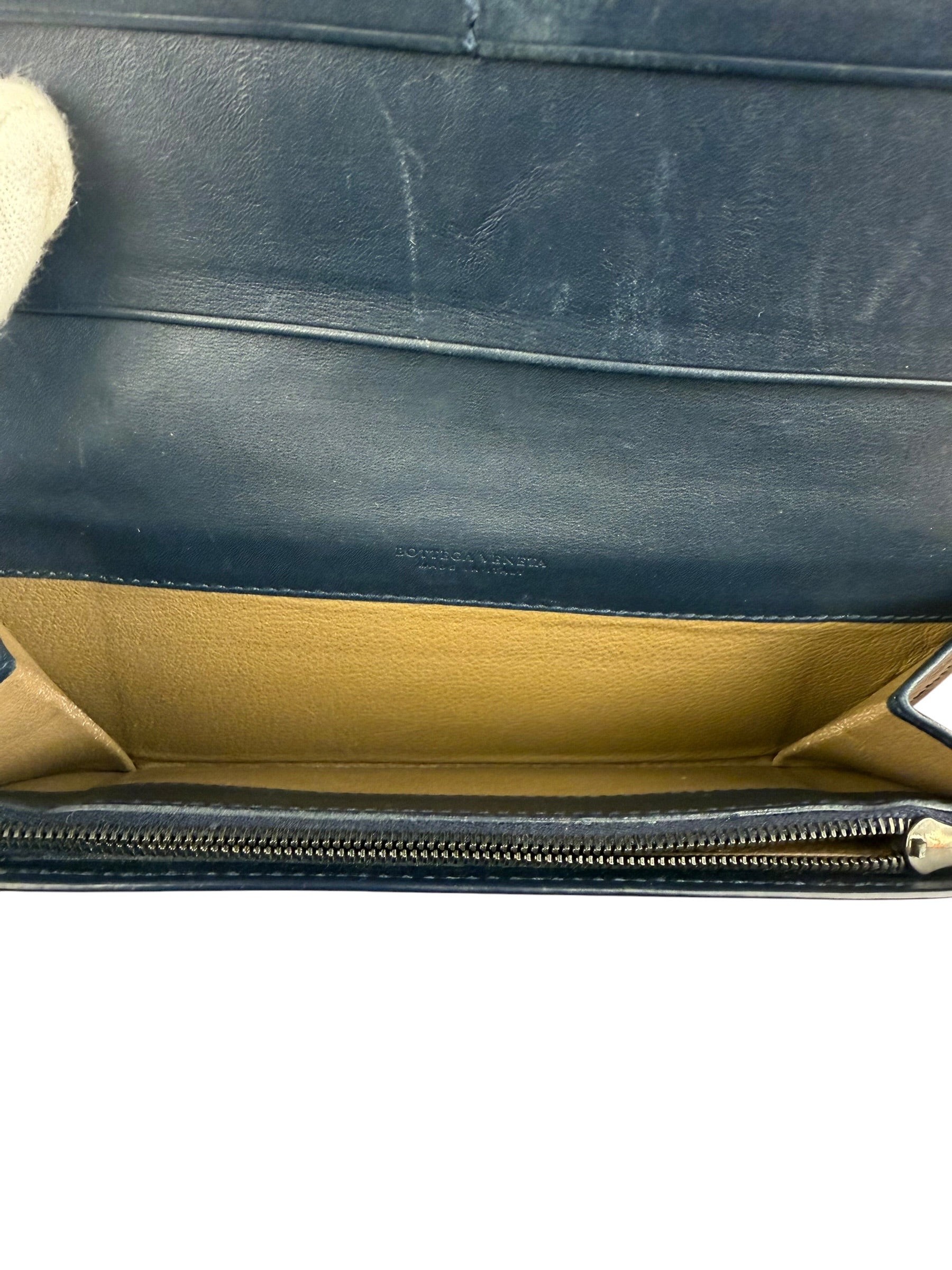 Bottega Veneta Navy Blue Intrecciato Long Wallet