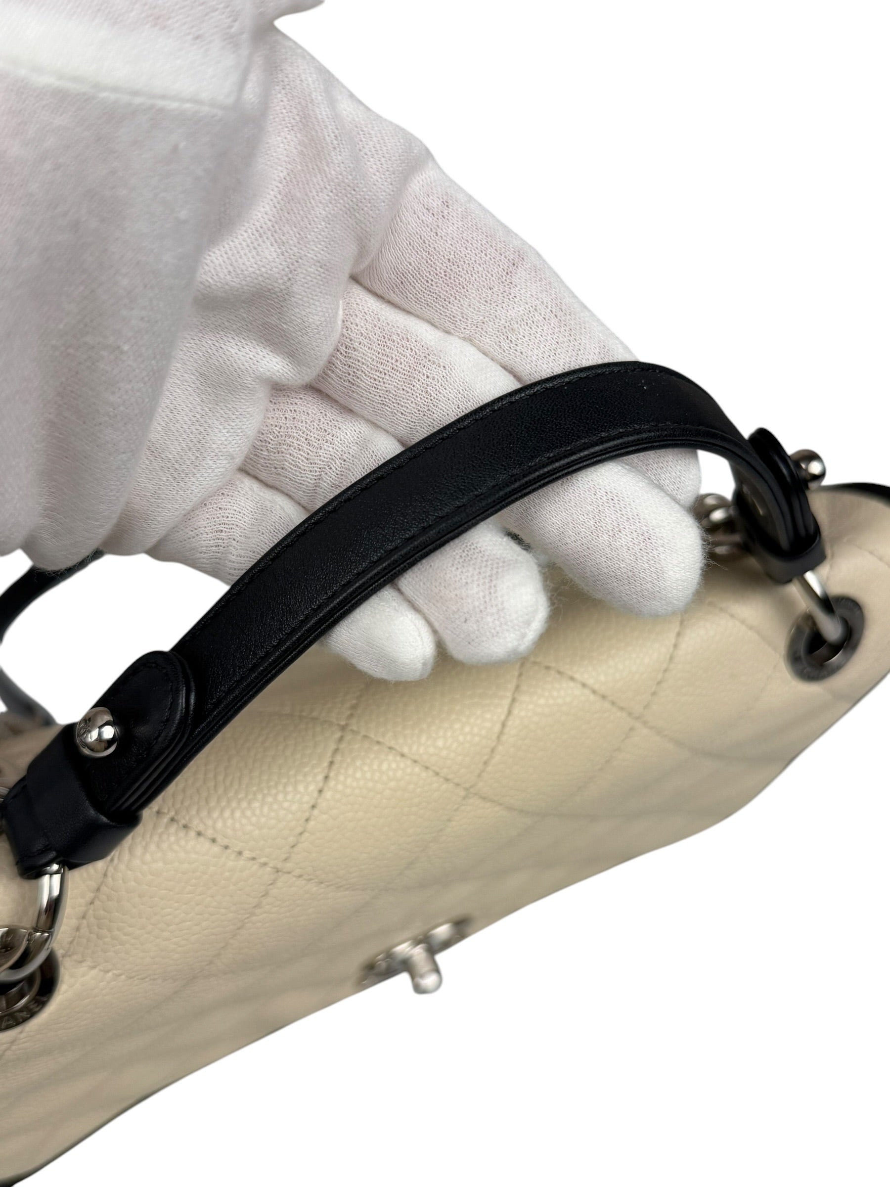 Chanel White Caviar Quilted Top Handle Flap Bag 2018