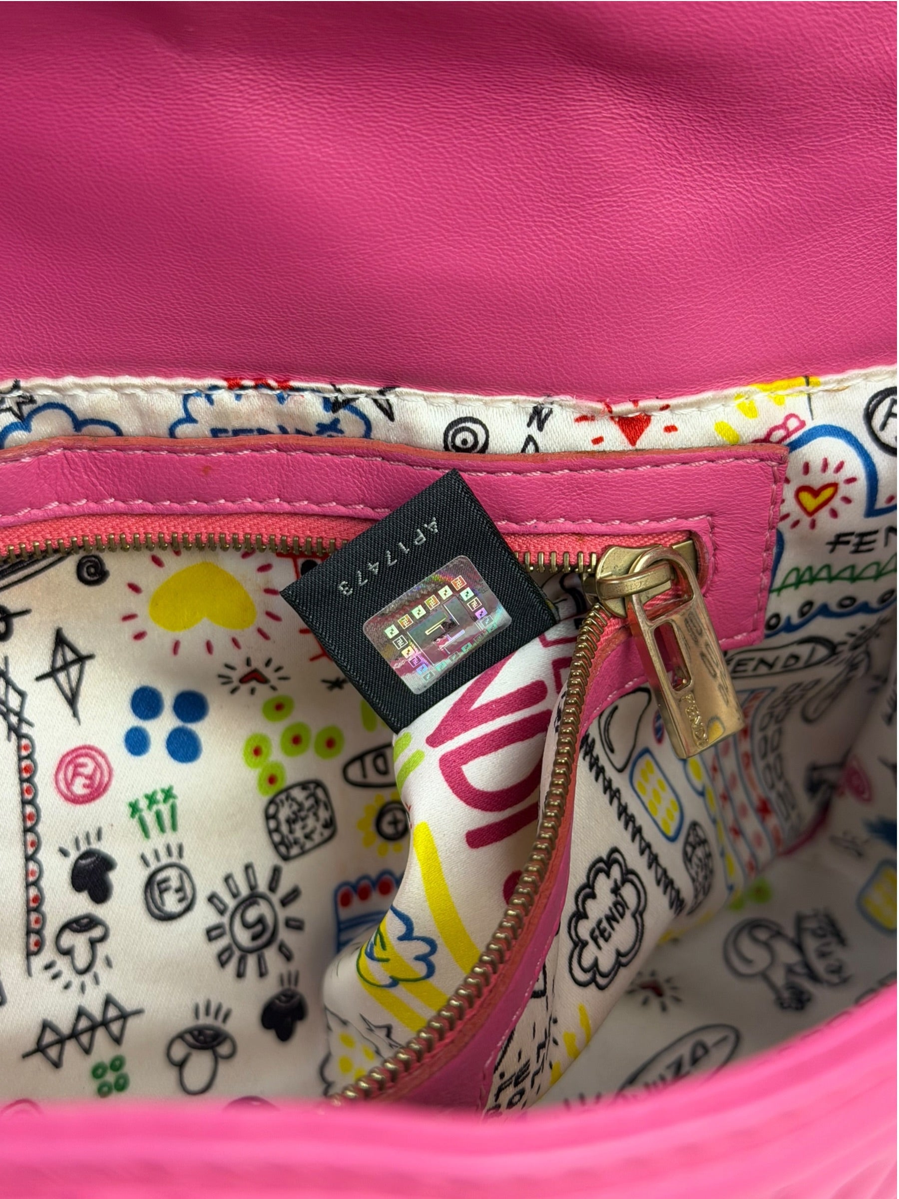 Fendi Pink Leather Logo Embossed Baguette