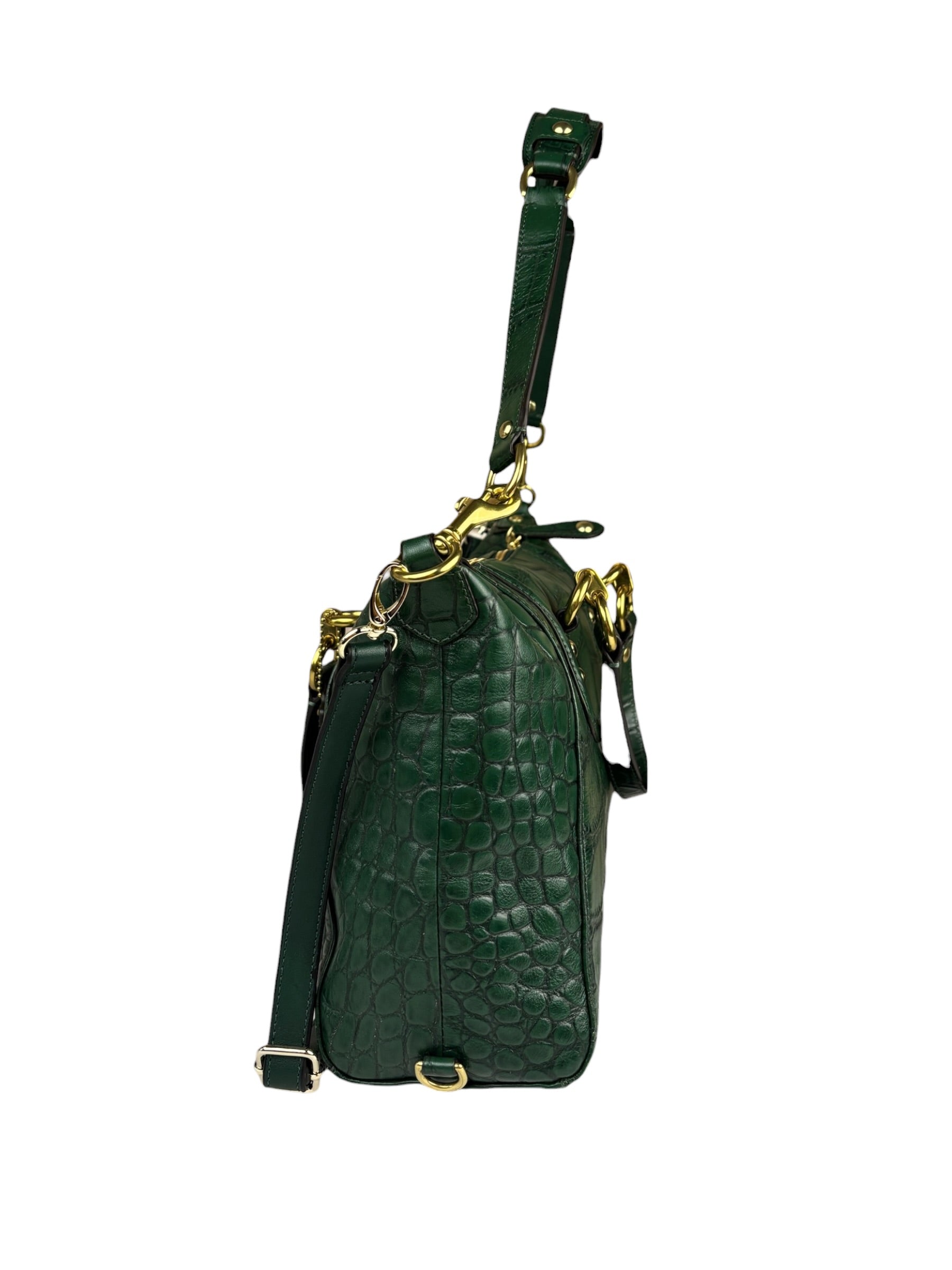 Coach Green Croc-Embossed Ashley Satchel Shoulder Bag