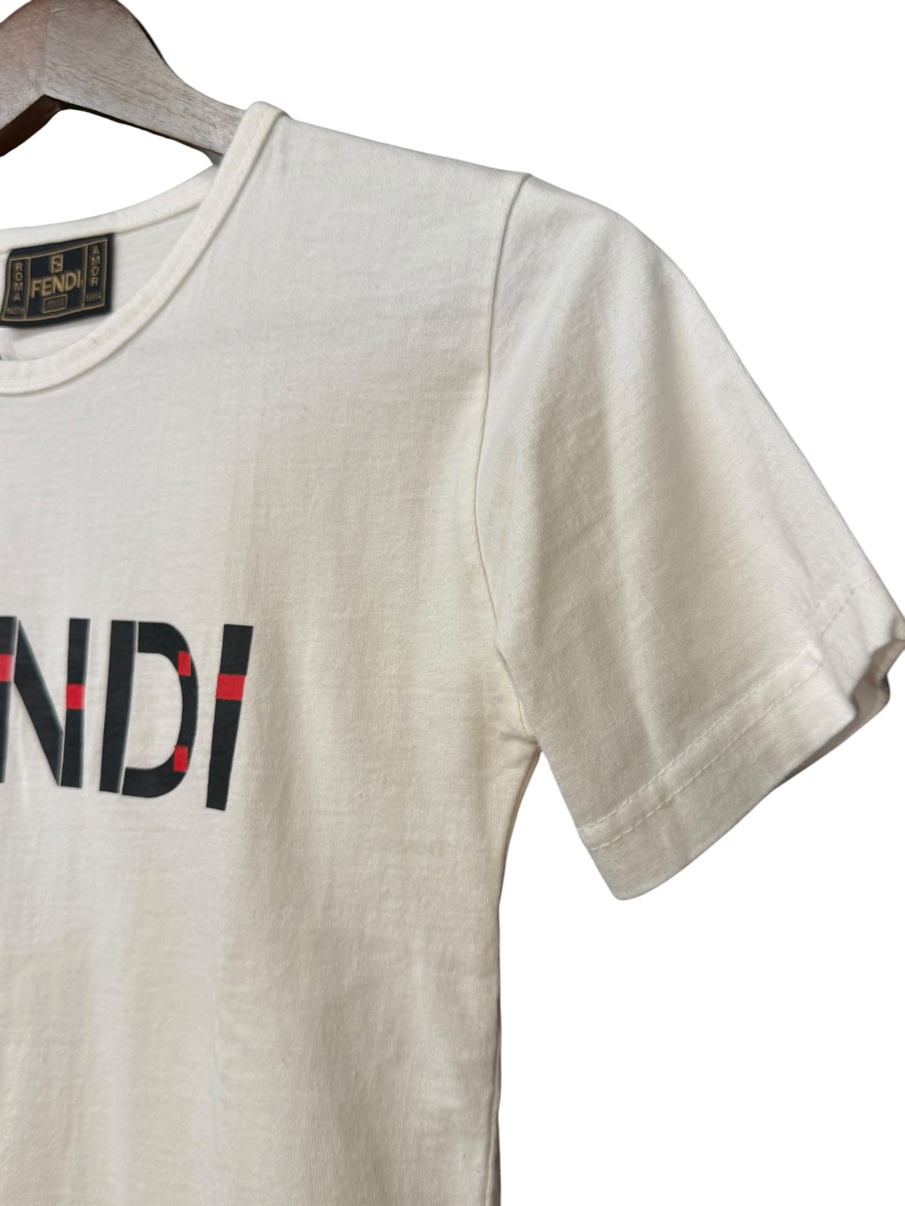 Fendi Vintage White Logo Print Boxy Tee