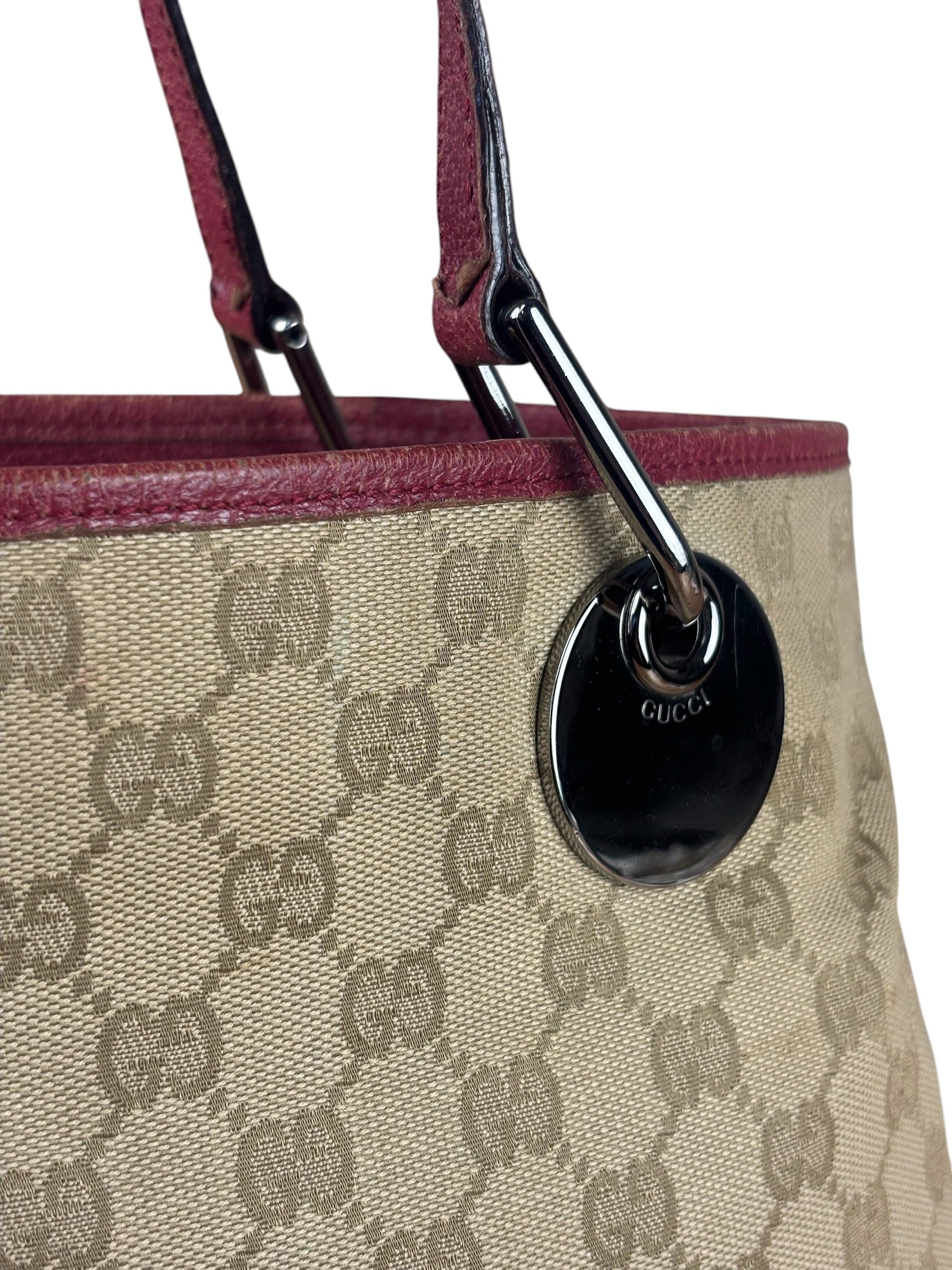 Gucci Vintage GG Canvas Pink Trim Shoulder Bag