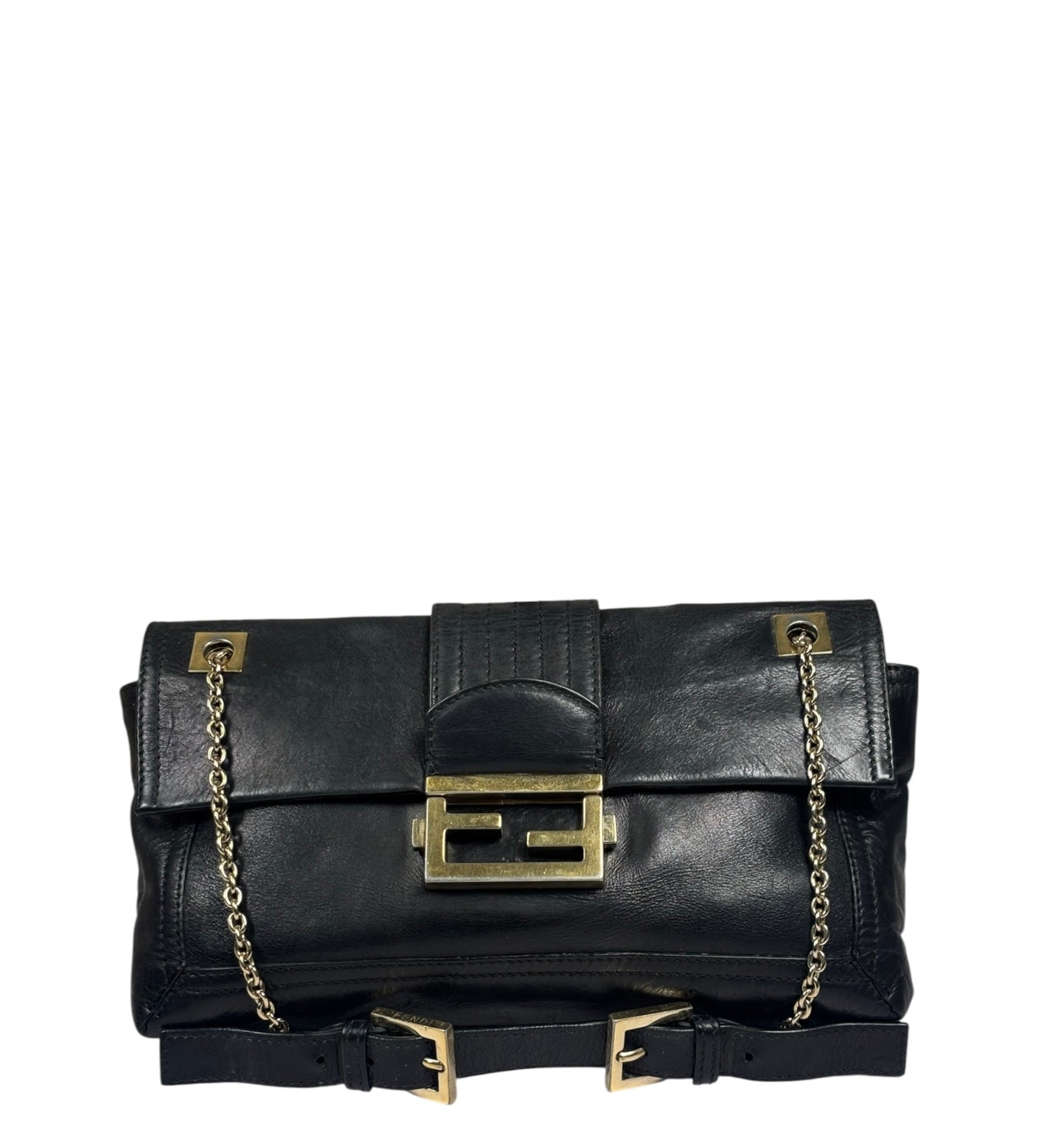 Fendi Black Leather Maxi Baguette