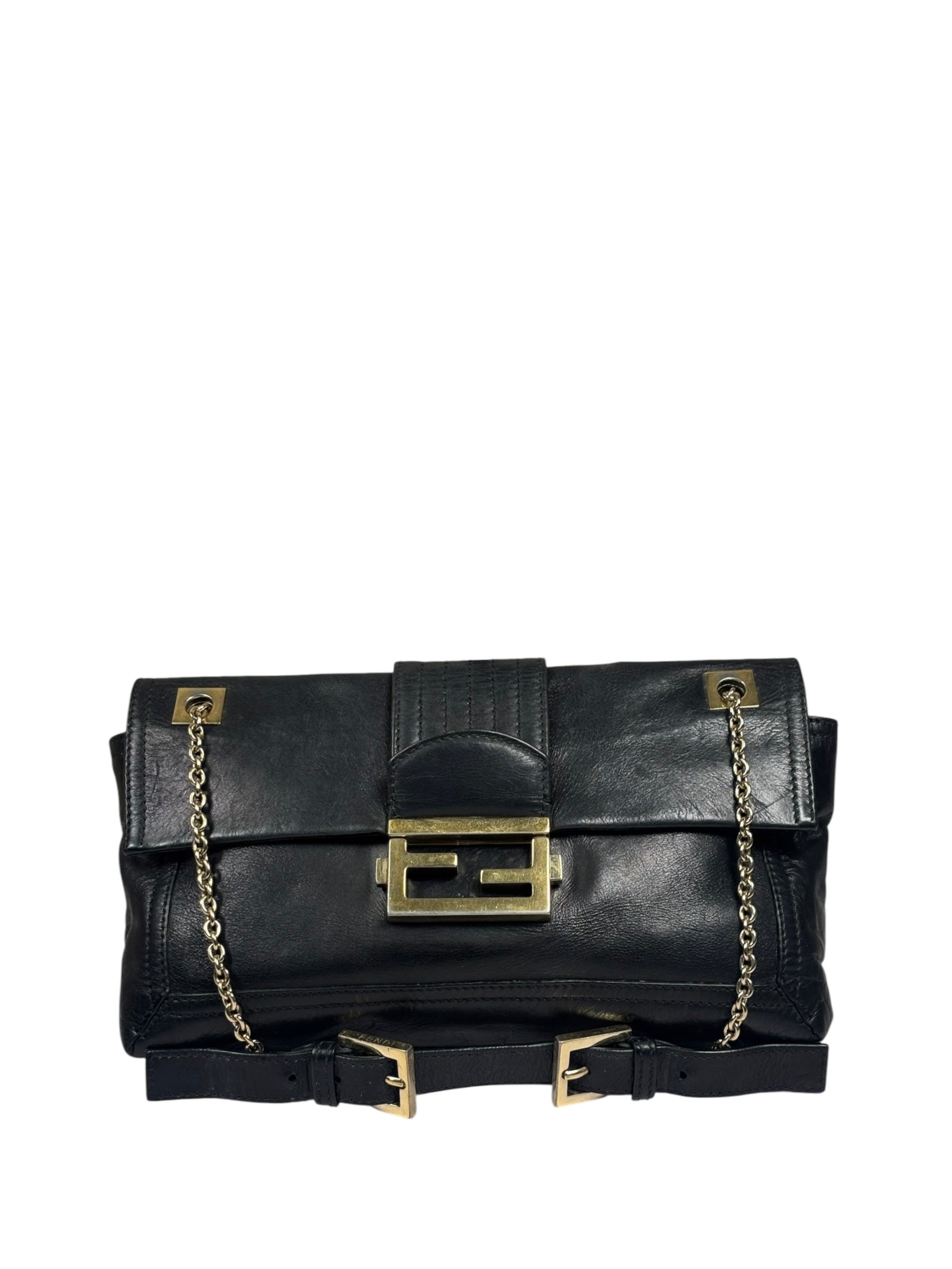 Fendi Black Leather Maxi Baguette