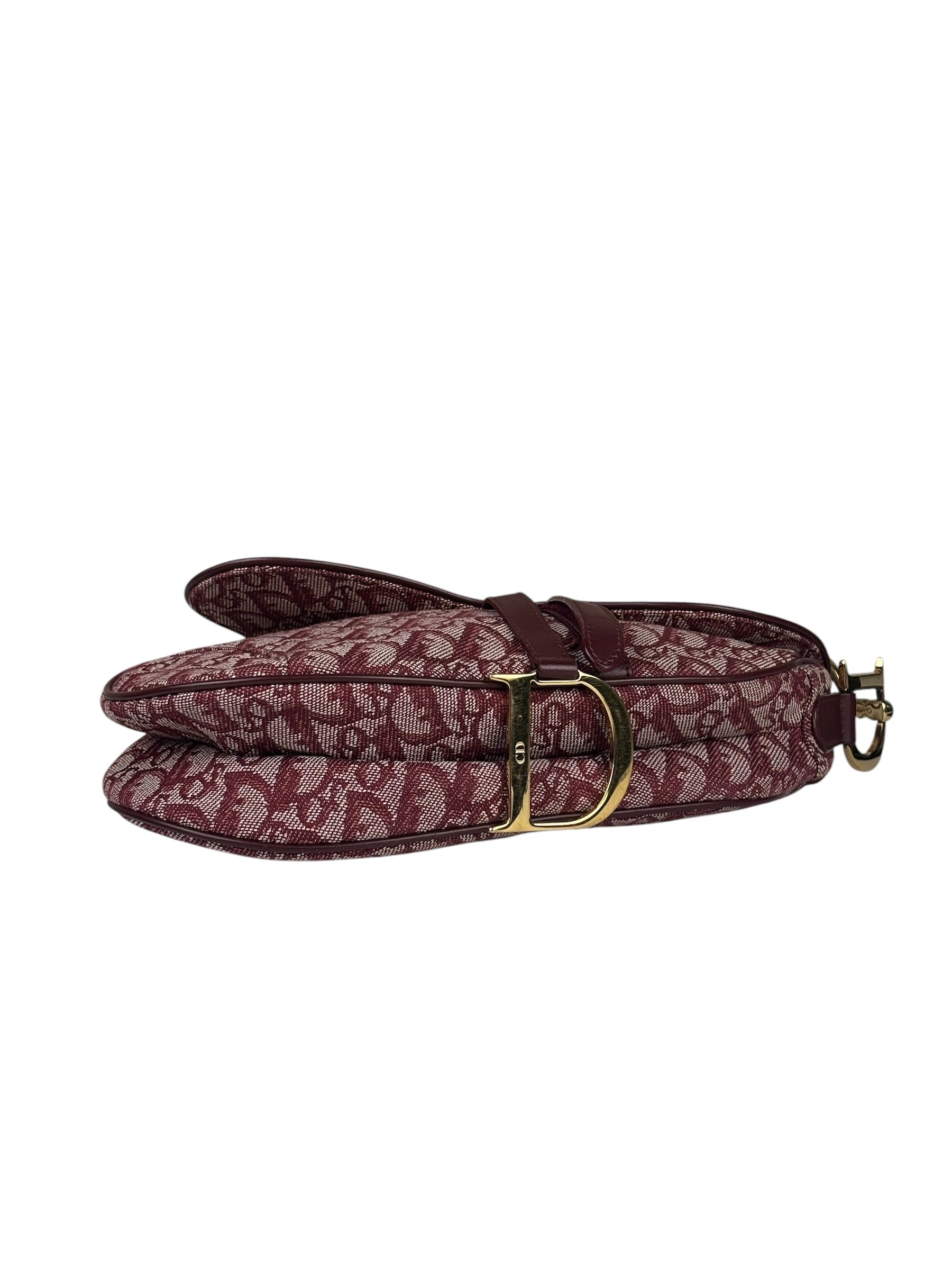 Christian Dior Burgundy Leather Oblique Saddle Handbag