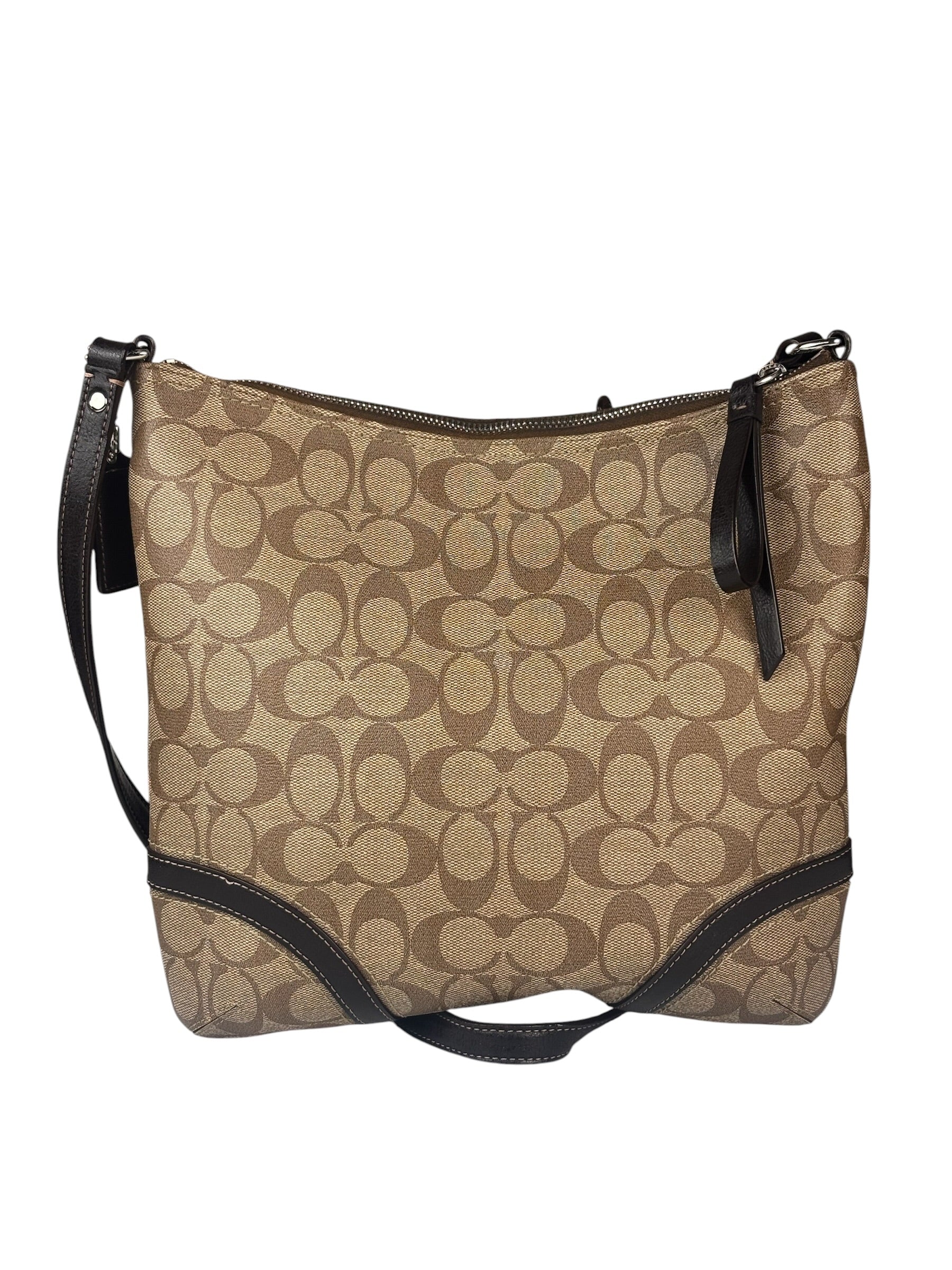 Coach Brown Leather Trim Signature Peyton File Crossbody