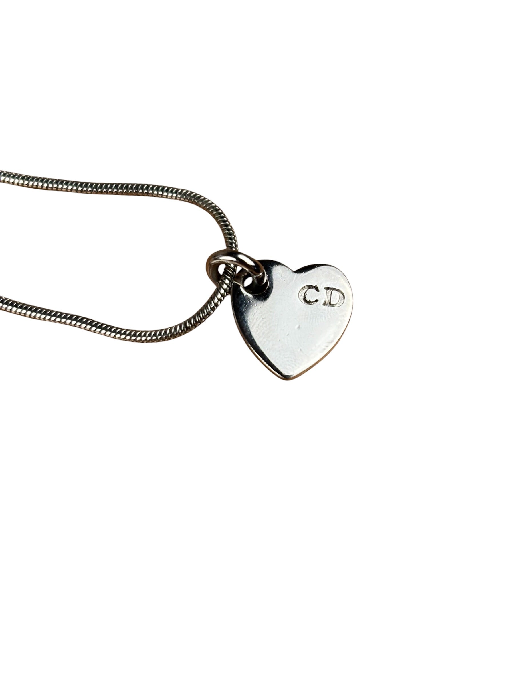 Christian Dior Dainty Sterling Silver Heart Pendant Necklace