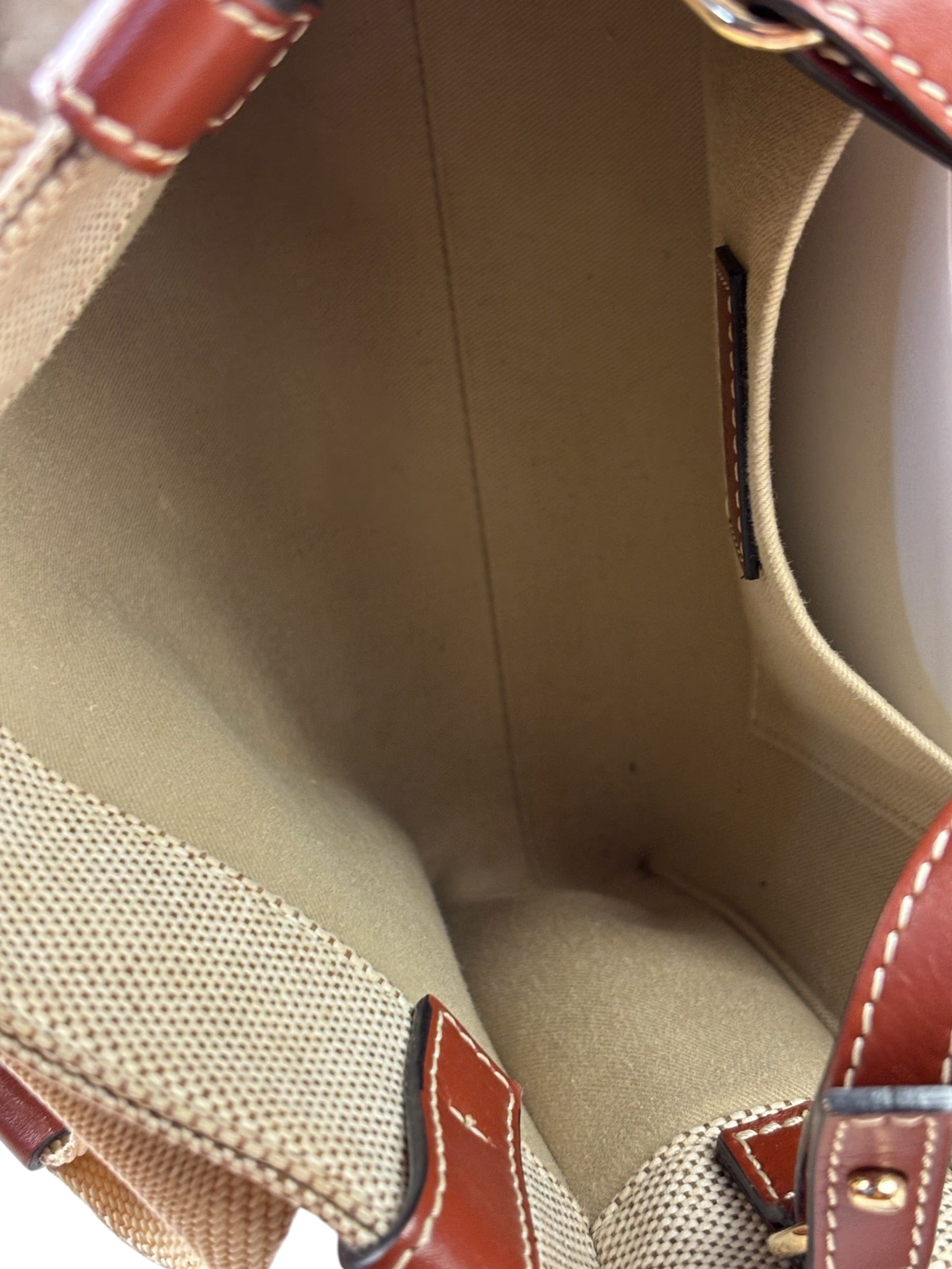 Chloe Beige/Brown Leather Trim Small Woody Two-Way Tote