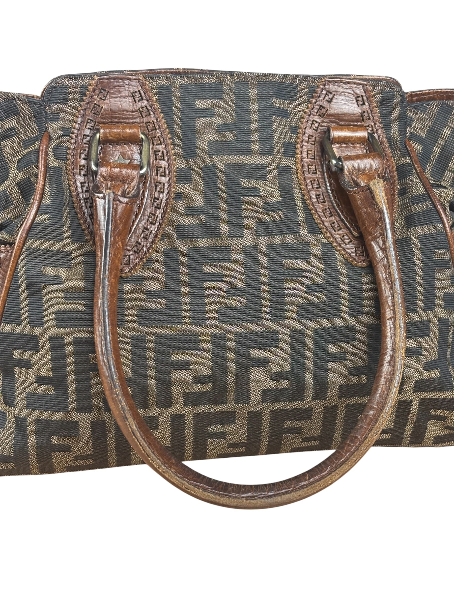 Fendi Vintage Leather Trim Zucca Etnico/Du Jour Tote Bga