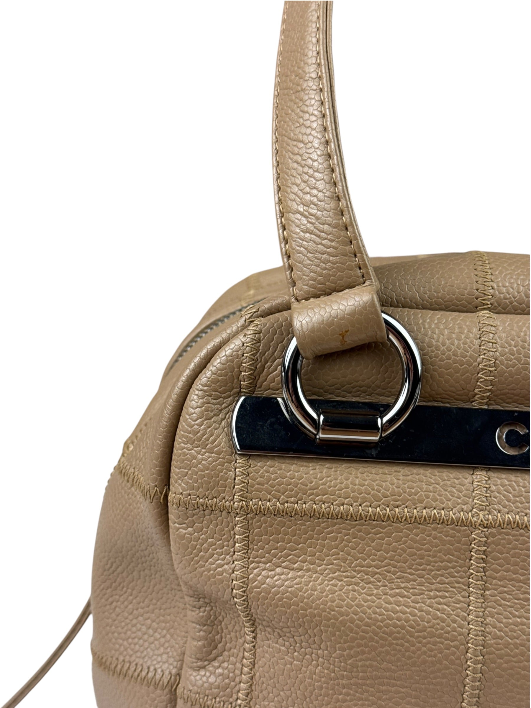 Chanel Beige Leather Chocolate Bar Bowler Bag 2004