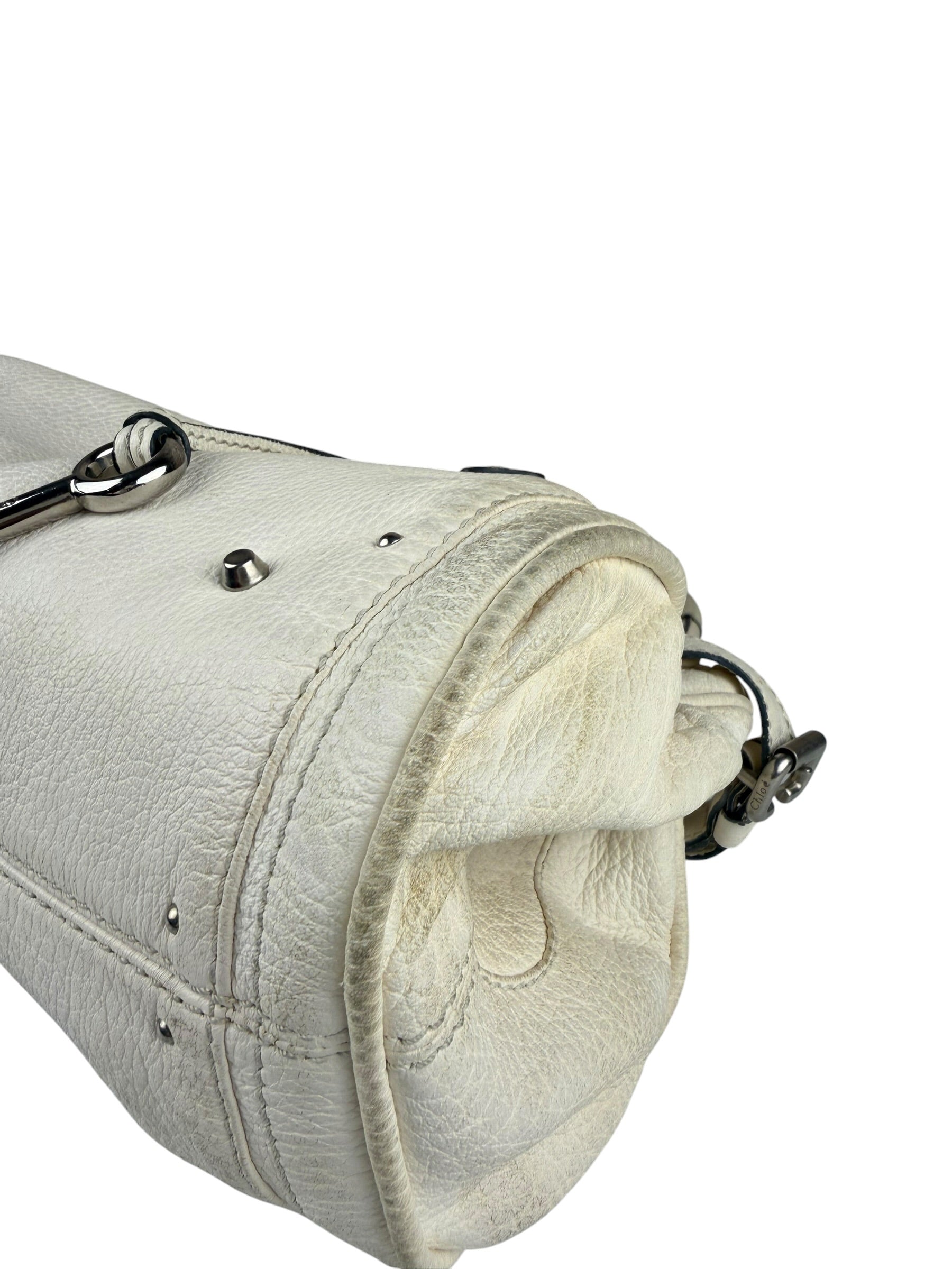 Chloé White Leather Paddington Handbag (Repainted)
