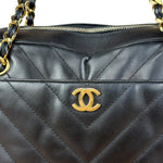 Chanel Black Chevron Leather Chain Camera Shoulder Bag 2000-2002