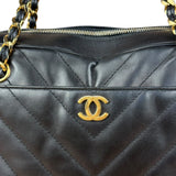 Chanel Black Chevron Leather Chain Camera Shoulder Bag 2000-2002
