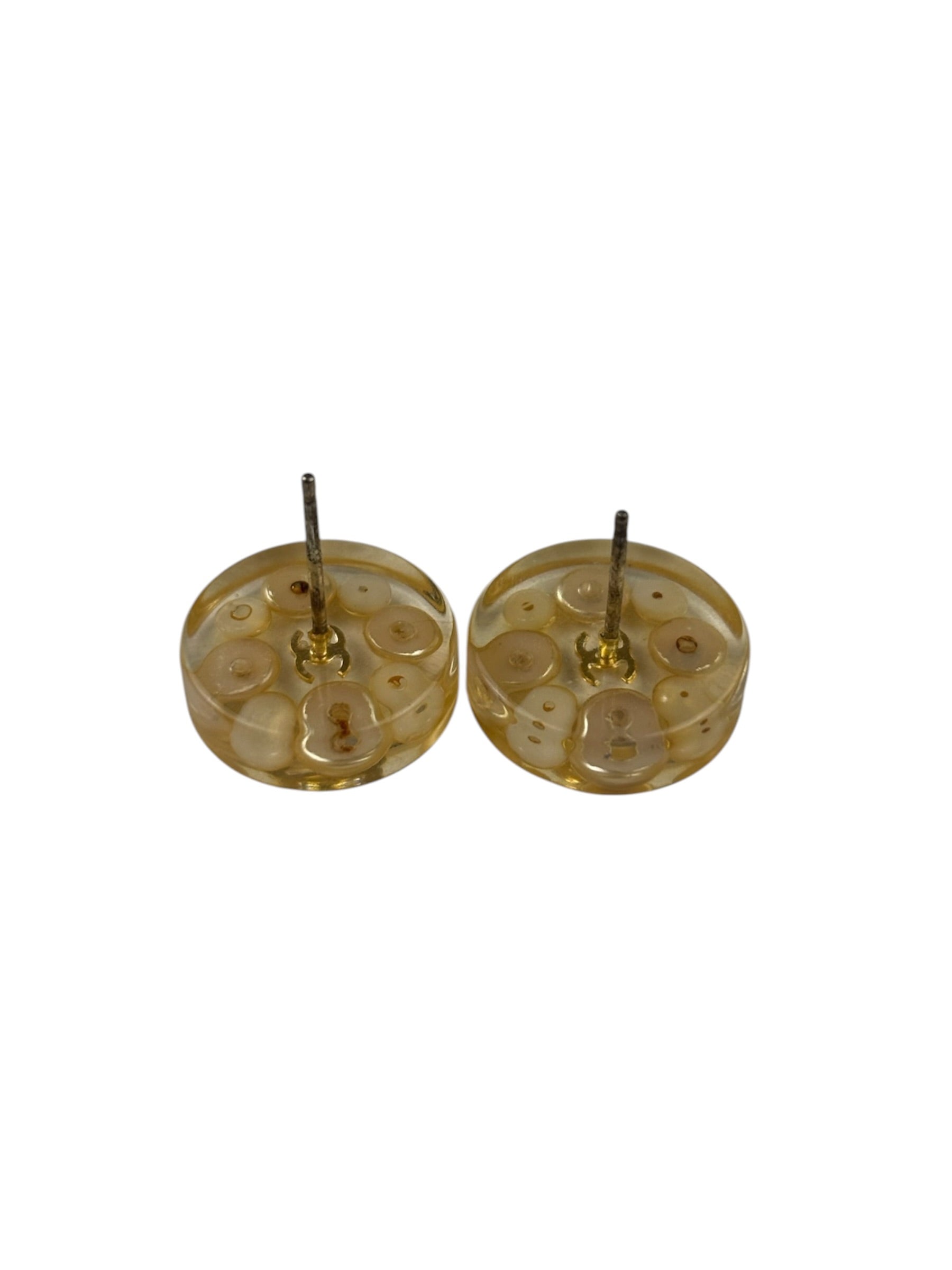 Chanel Vintage CC Clear Resin Faux Pearl Earrings