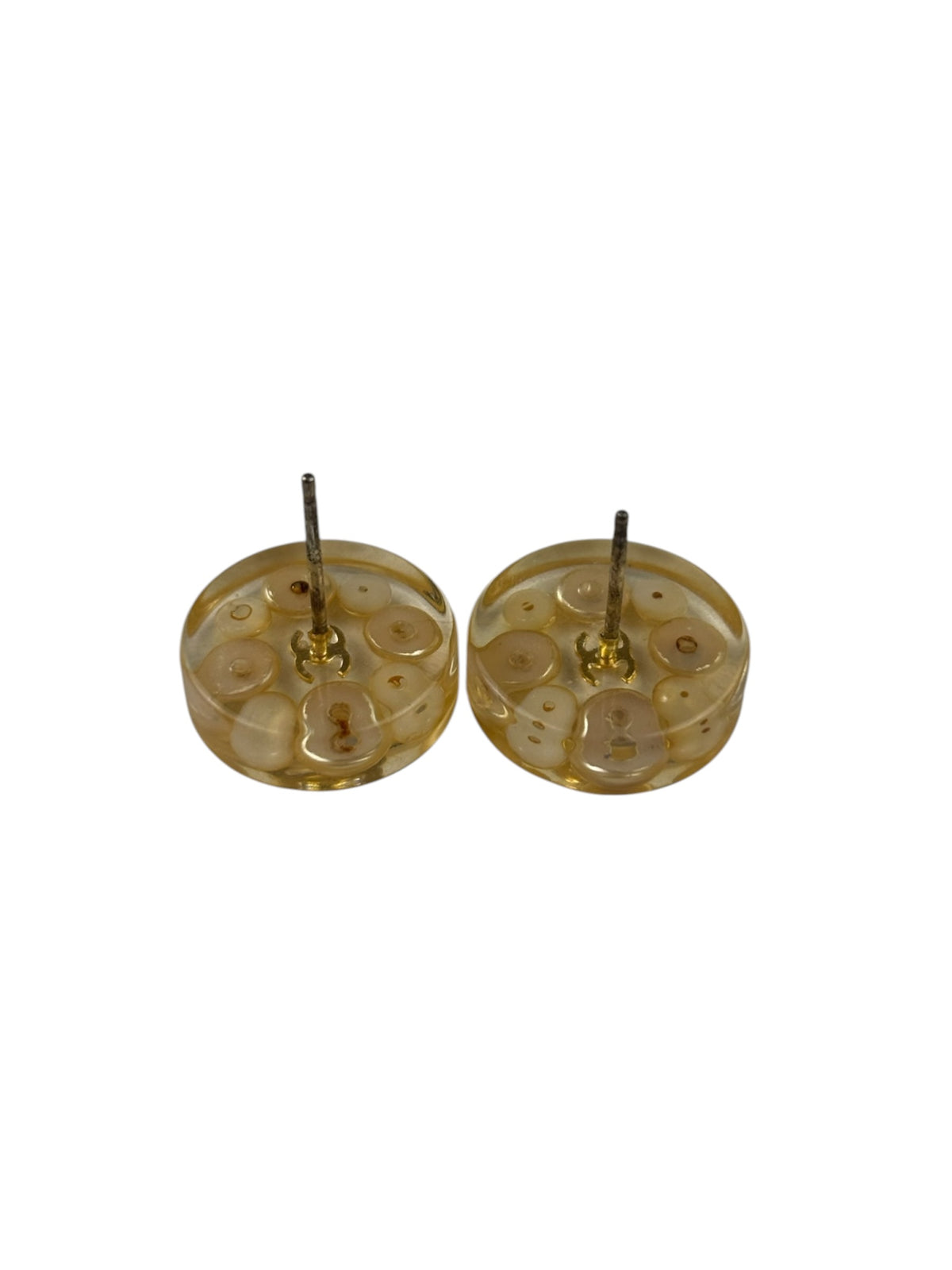 Chanel Vintage CC Clear Resin Faux Pearl Earrings