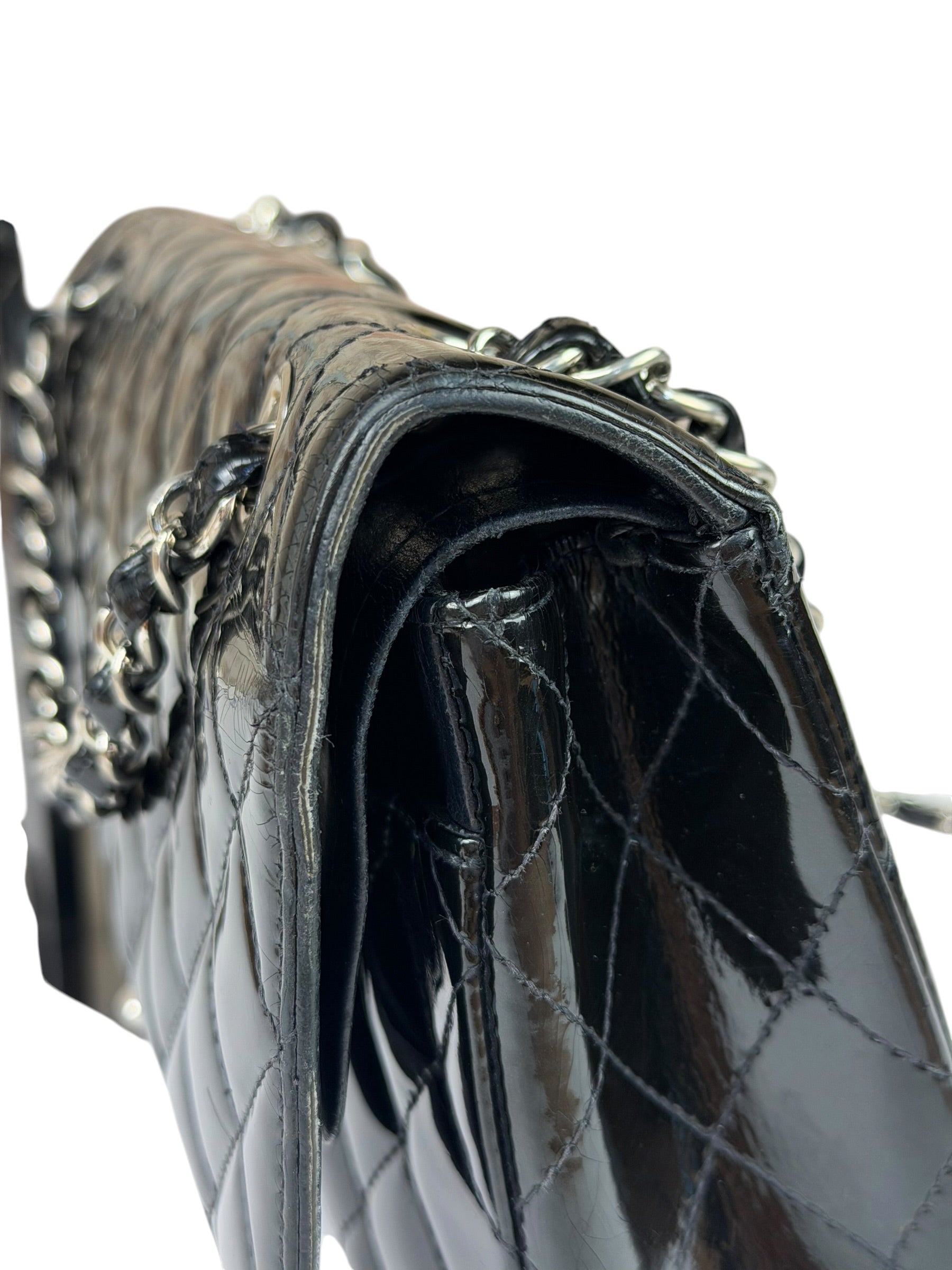Chanel Black Patent Quilted Leather Double Flap Bag