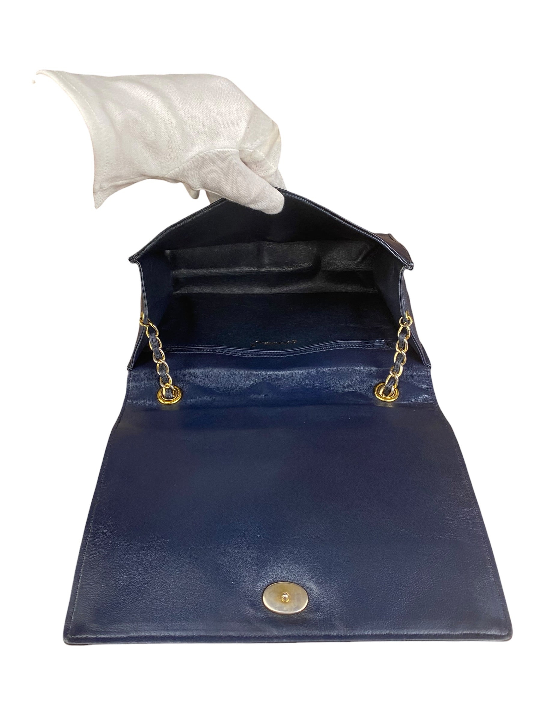 Chanel Navy Leather Diamond Stitch Flap Bag 1988