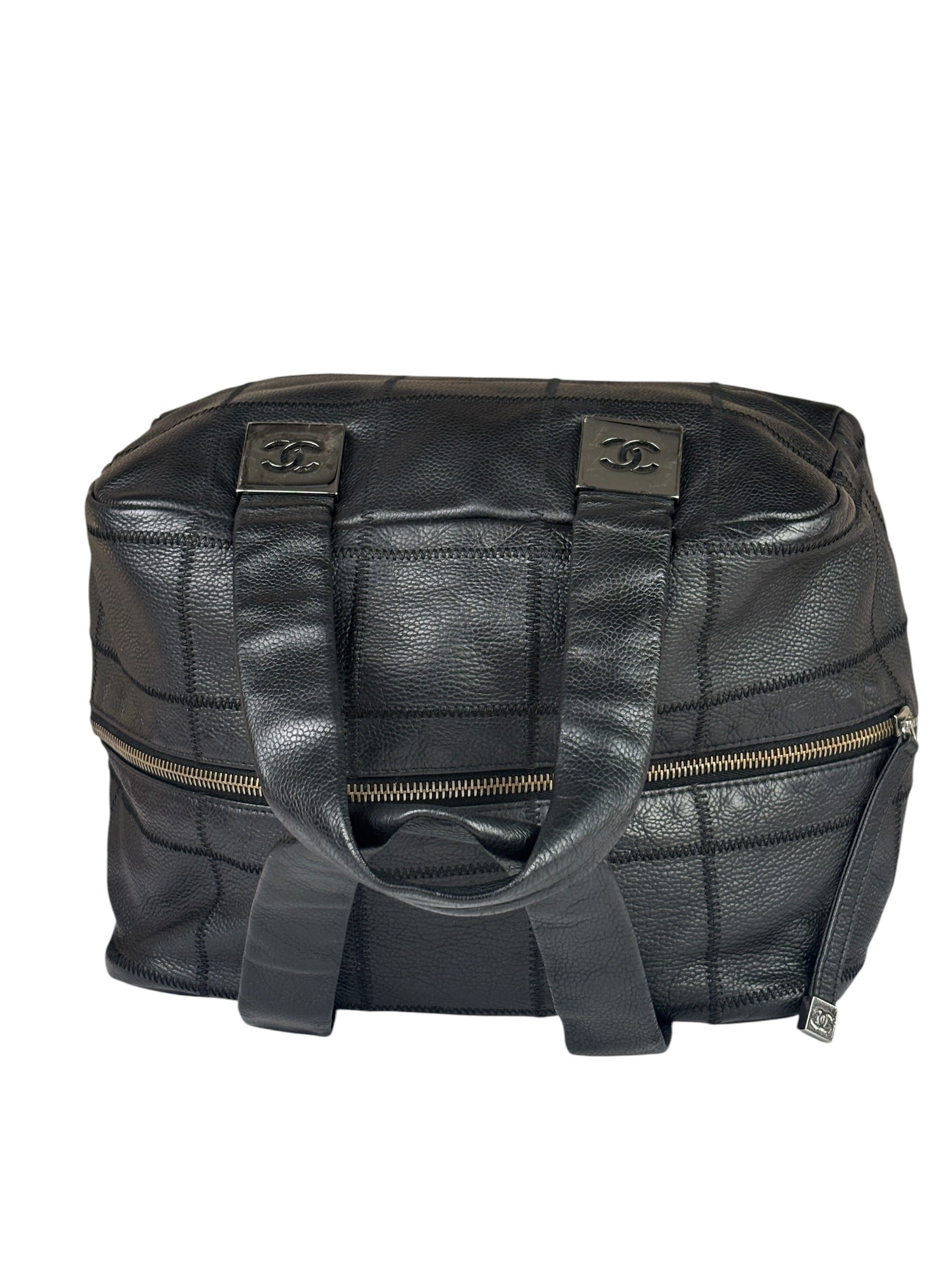Chanel Black Quilted Leather Chocolate Bar Bowling Handbag