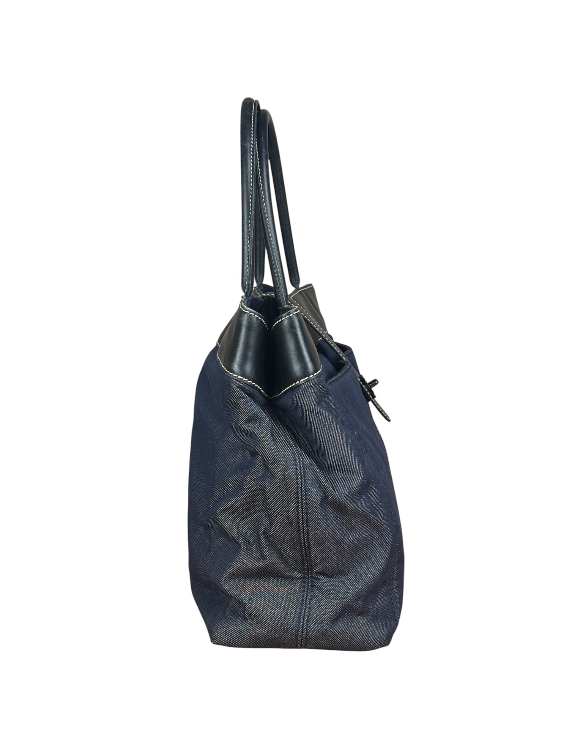 Chanel Vintage Denim/Black Leather CC Turn-Lock Tote Bag 2001