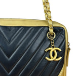 Chanel V Stitch Chevron Leather Black/Gold Chain Shoulder Bag 2014