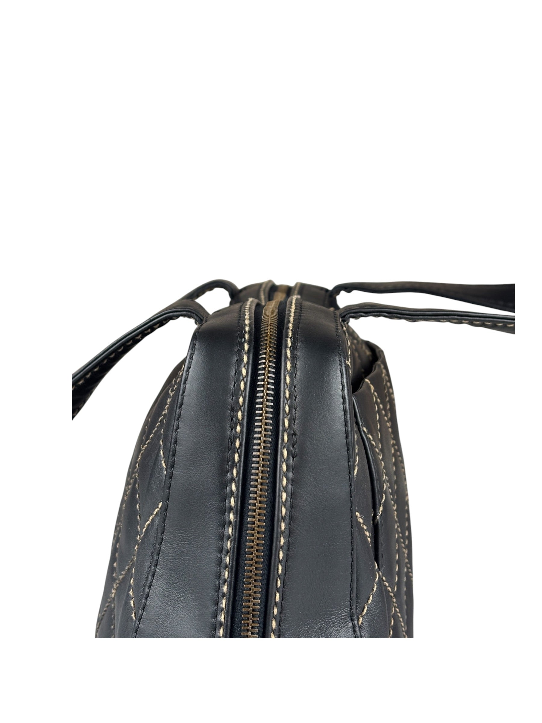 Chanel Vintage Black Leather Wild Stitch Bowler Handbag 2001