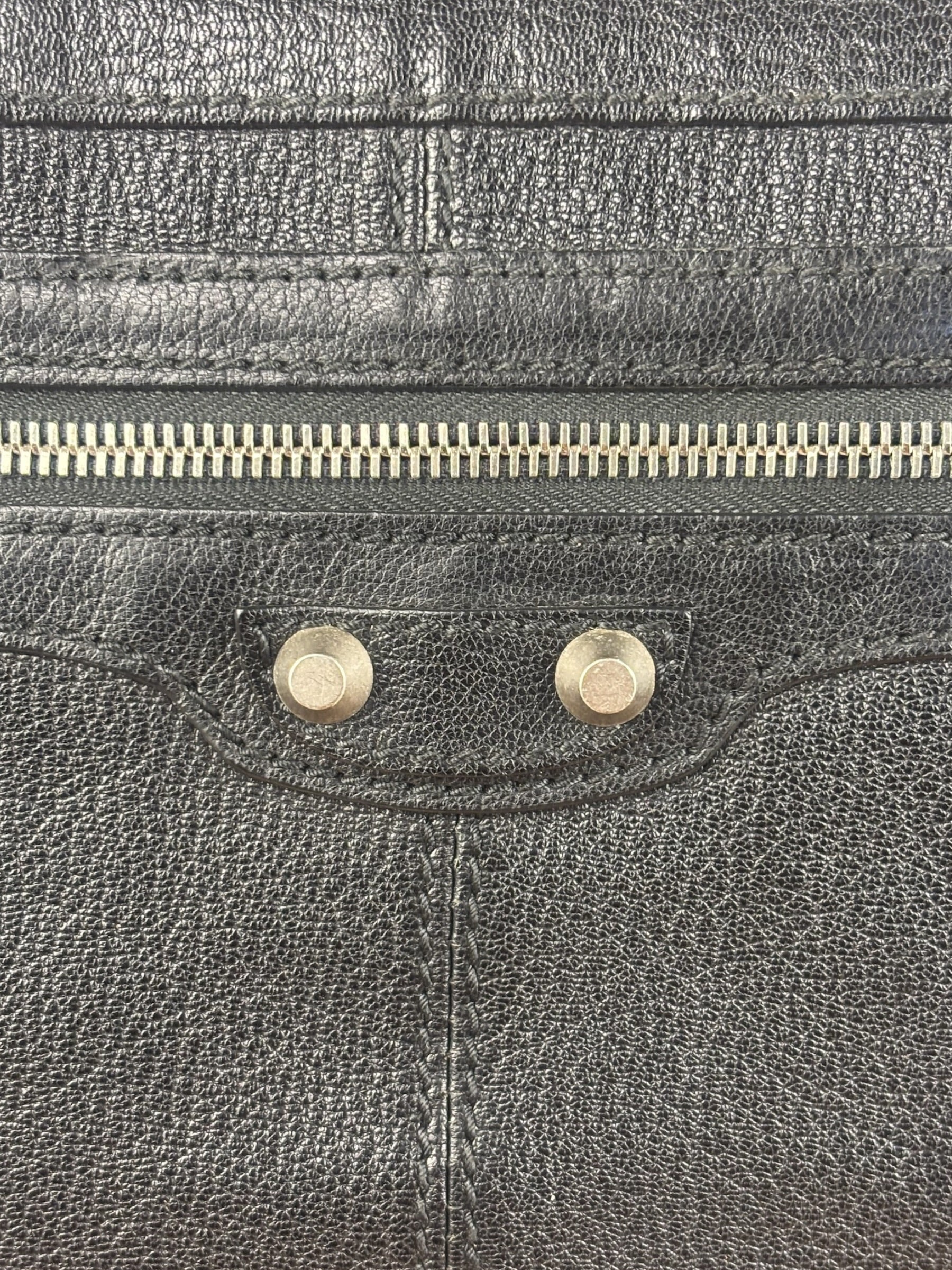 Balenciaga Black Leather Moto City Clutch Pouch