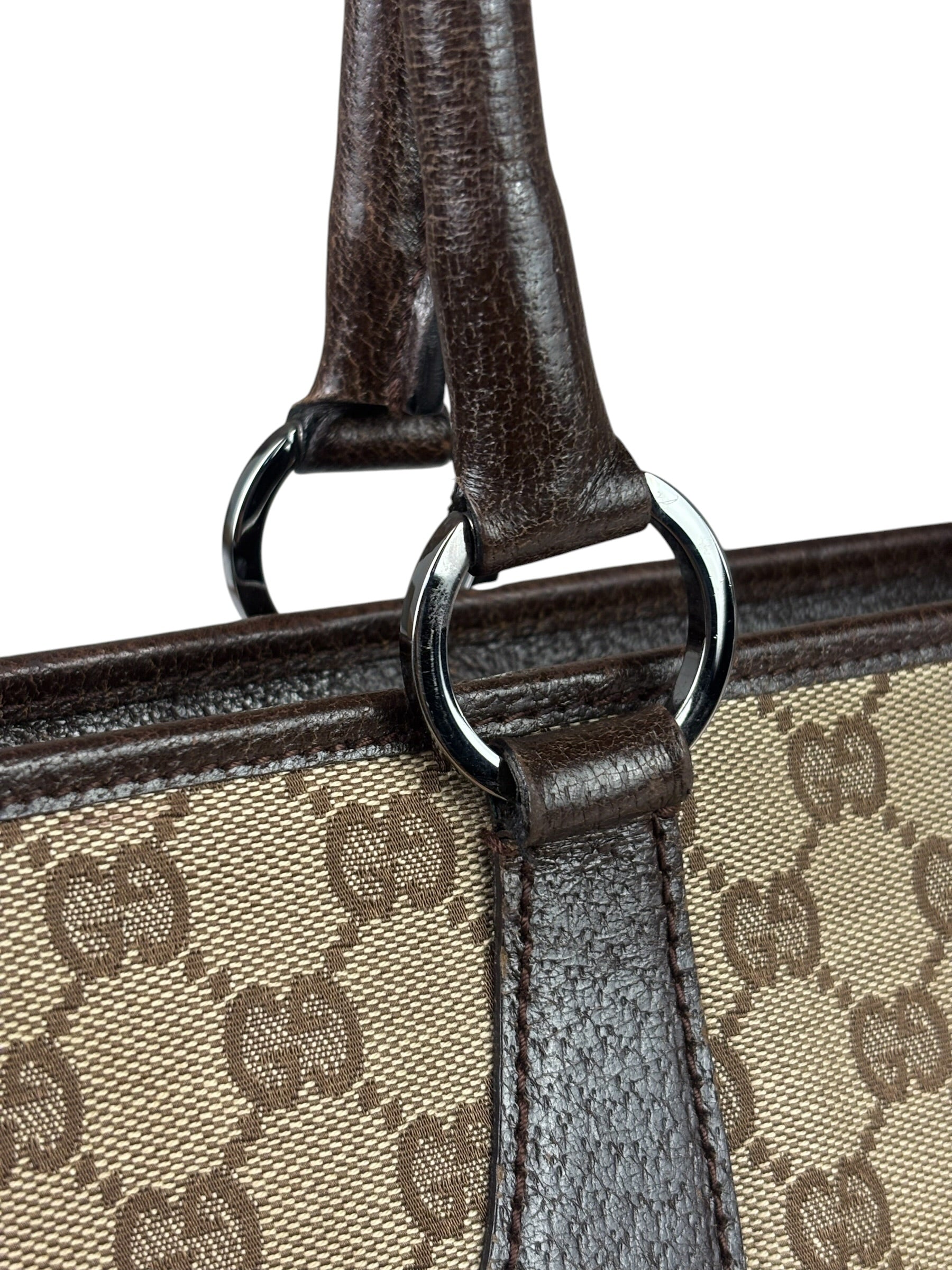 Gucci Brown Leather Trim GG Supreme Shoulder Bag