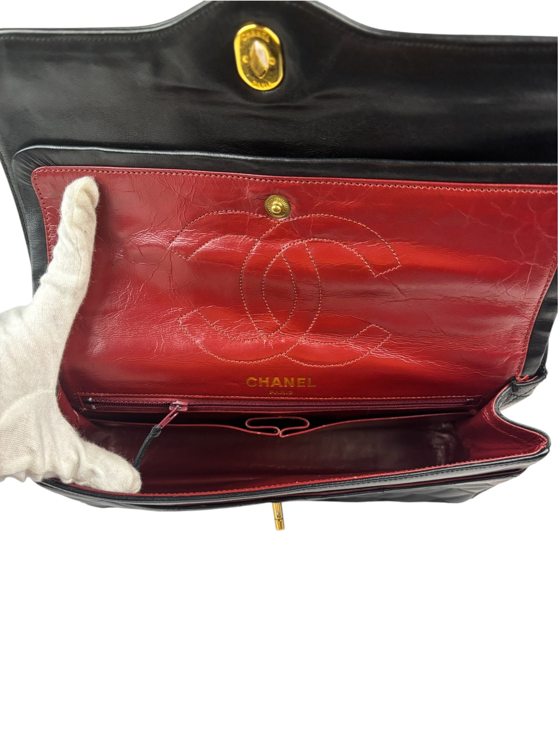 Chanel Vintage Black Quilted Leather Double Flap Bag 1995