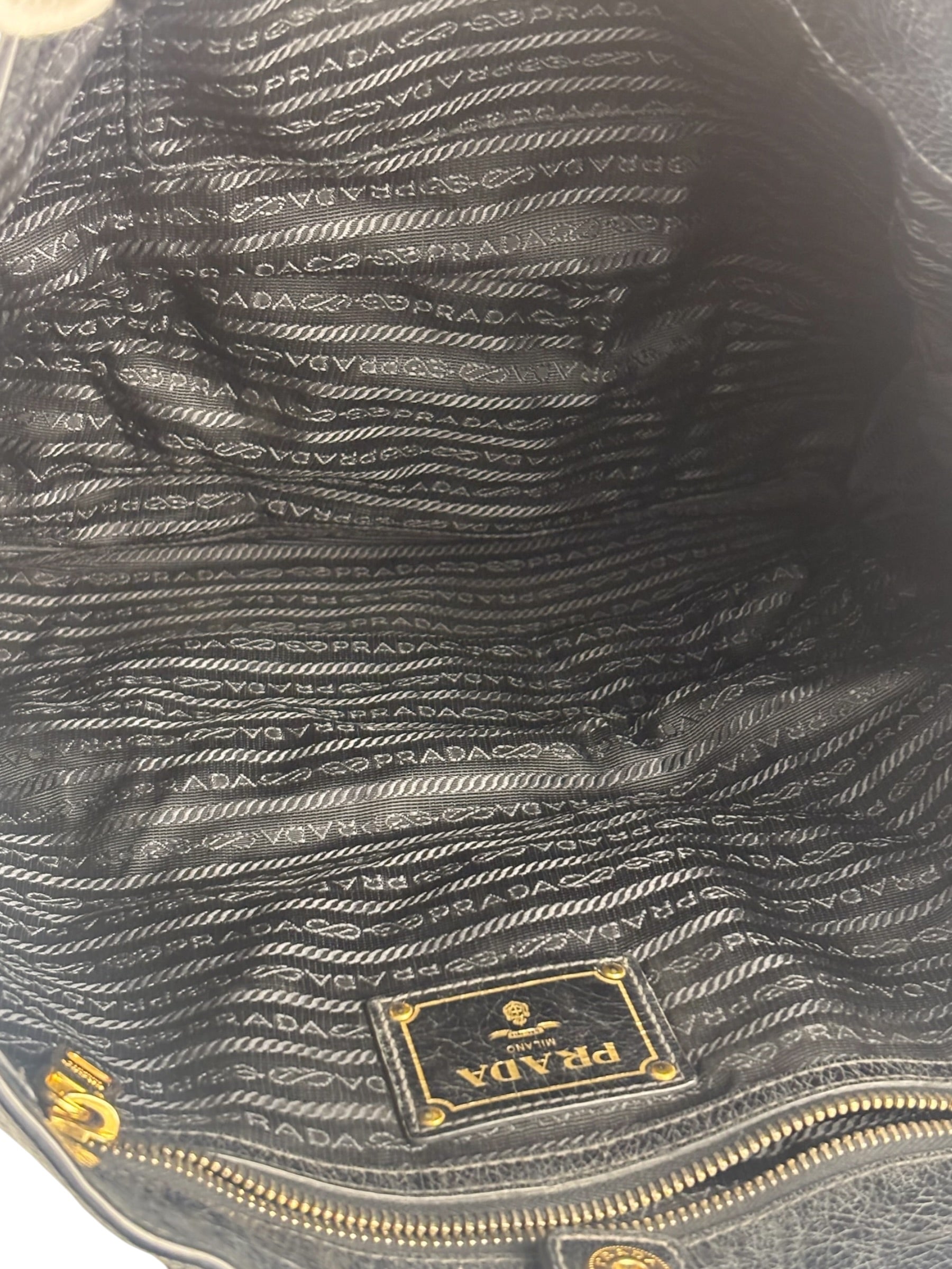 Prada Vintage Black Shine Leather Vitello Daino Tote
