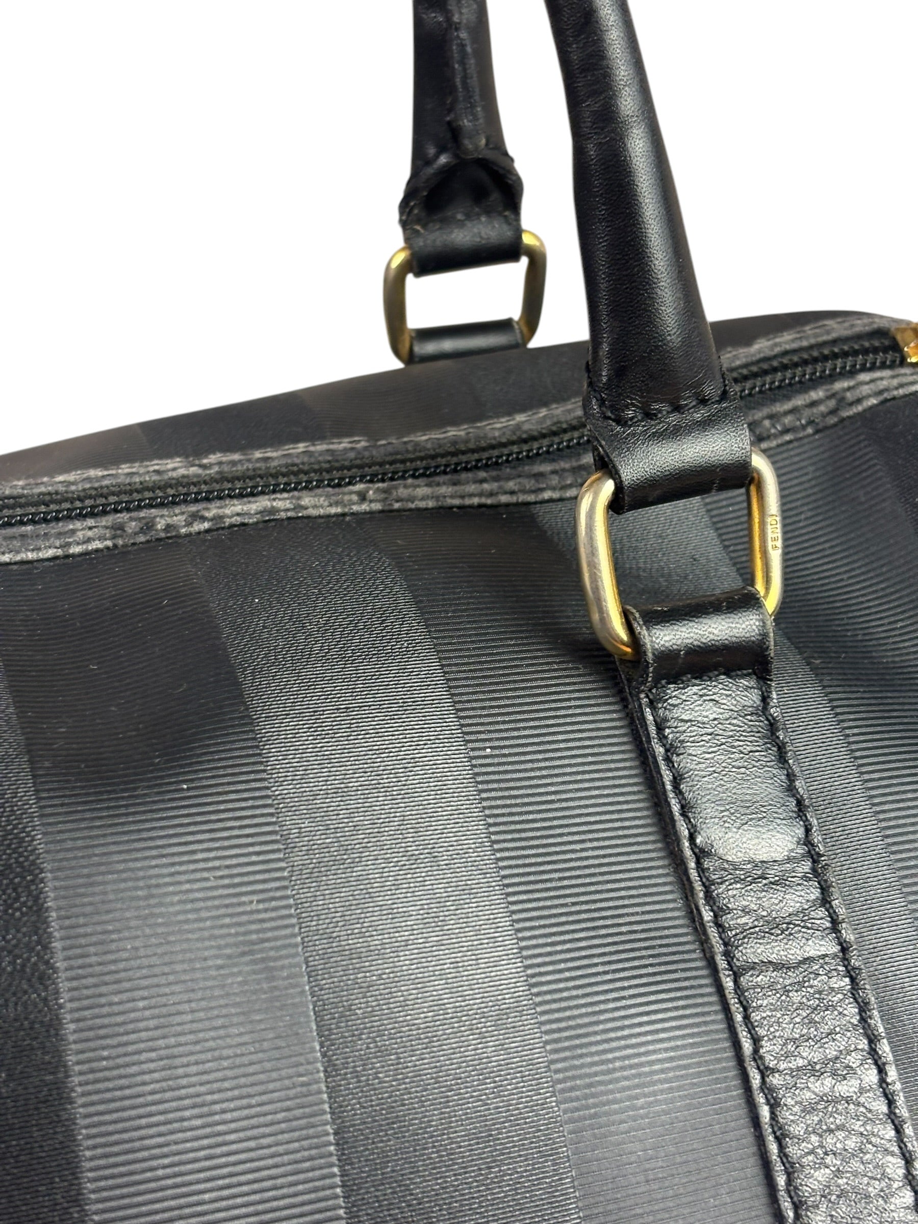 Fendi Grey/Black Leather Striped Boston Bag
