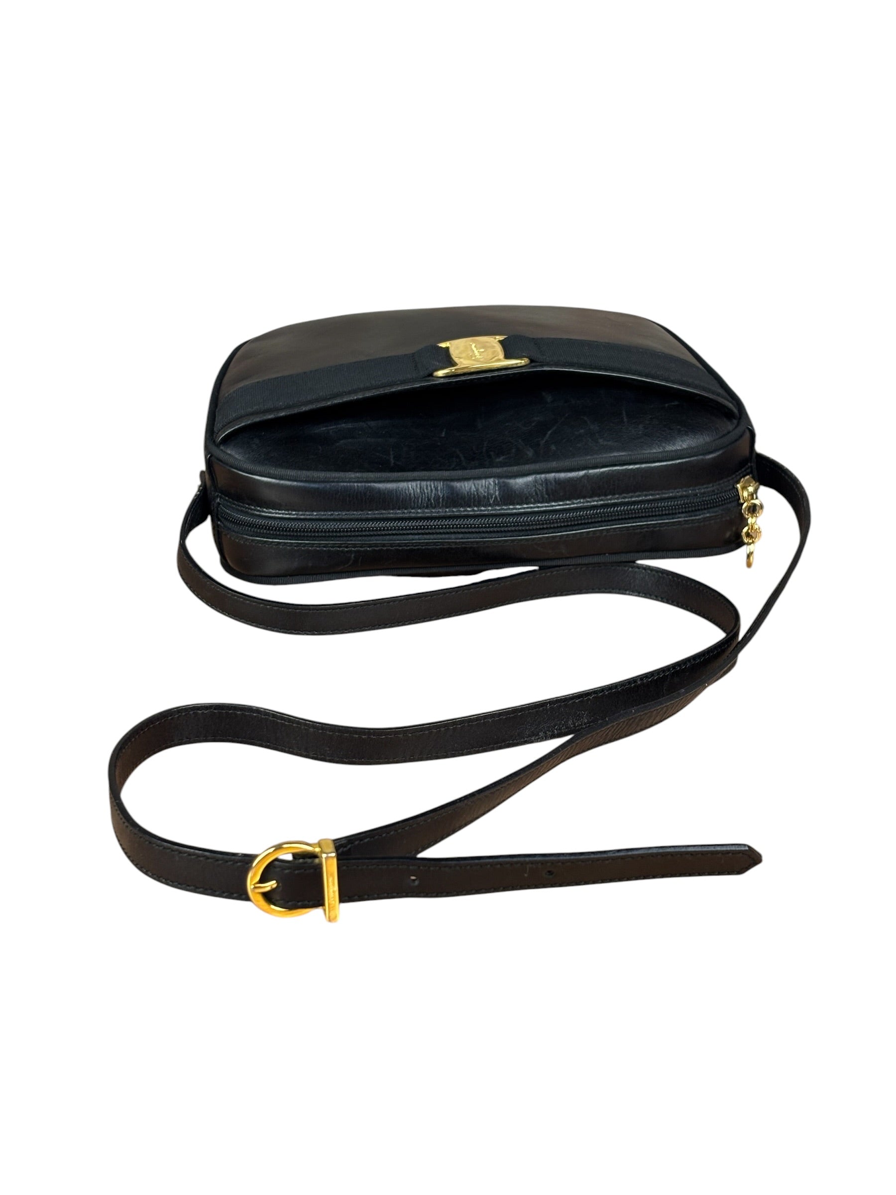 Salvatore Ferragamo Black Leather Vara Bow Crossbody Bag