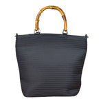 Gucci Vintage Black Ribbed Bamboo Top Handle Bag