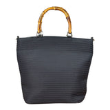 Gucci Vintage Black Ribbed Bamboo Top Handle Bag