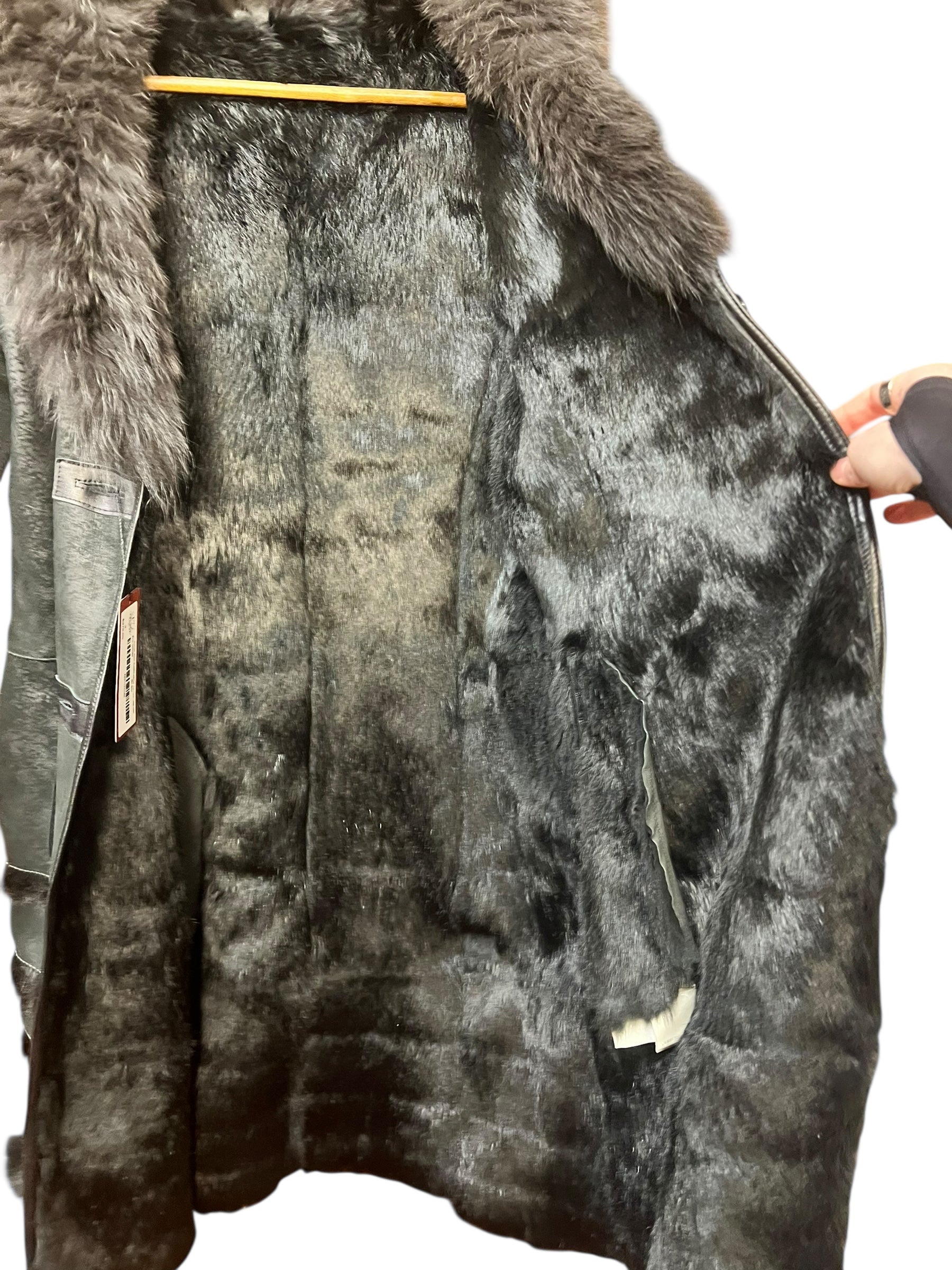 Vintage Black Suede/Leather Fur-Line Long Coat