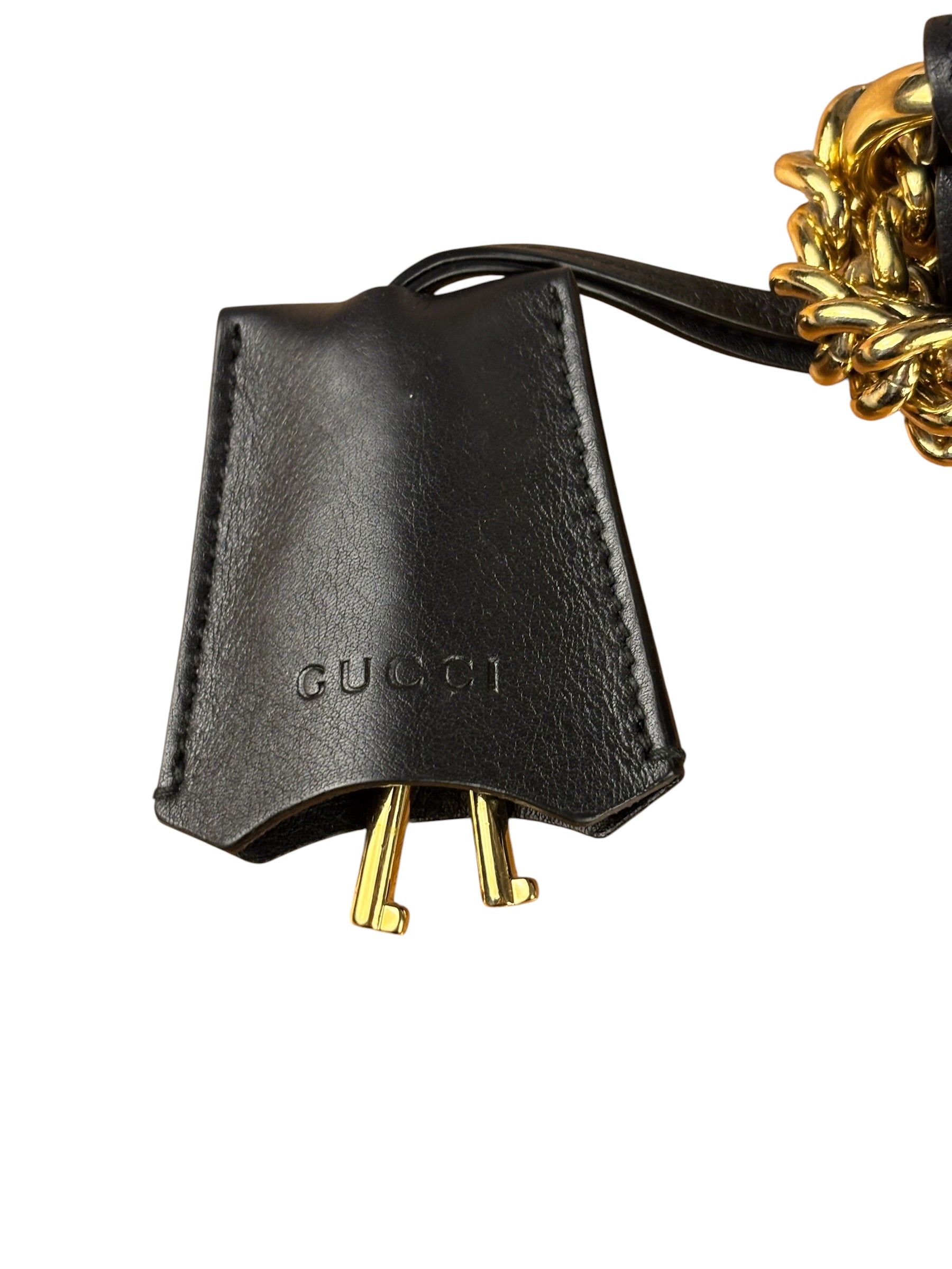 Gucci Small Pearl Studded Leather Padlock Crossbody Black
