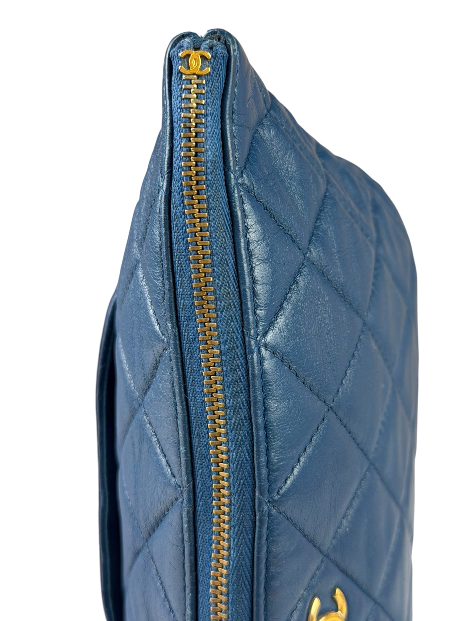 Chanel Blue Quilted Leather O-Case Zipped Pouch 2017