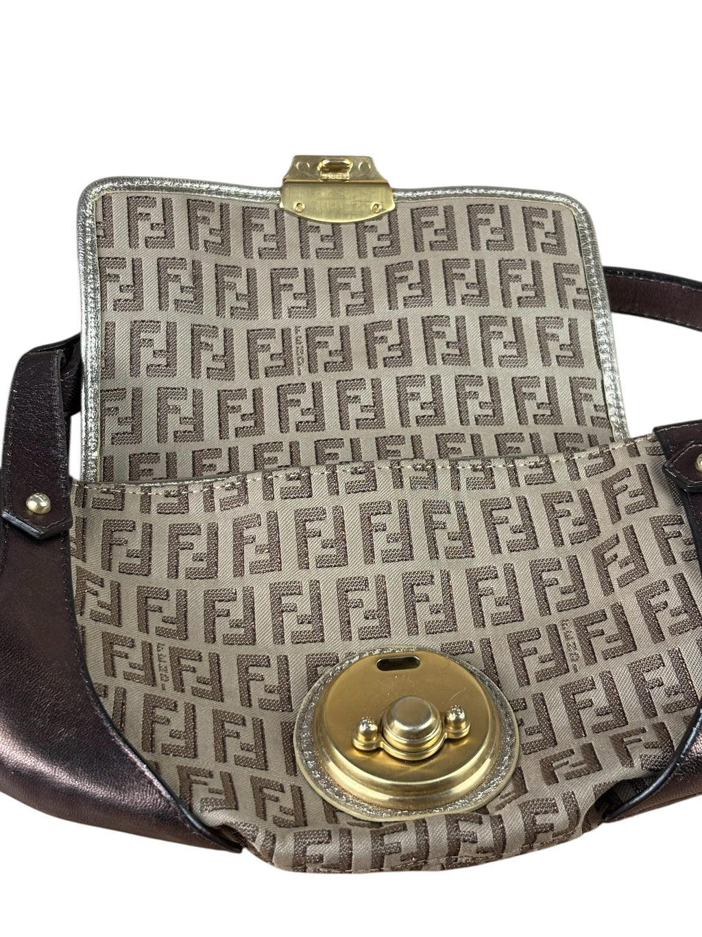 Fendi Colorblock Leather Trim Zucca Compilation Baguette