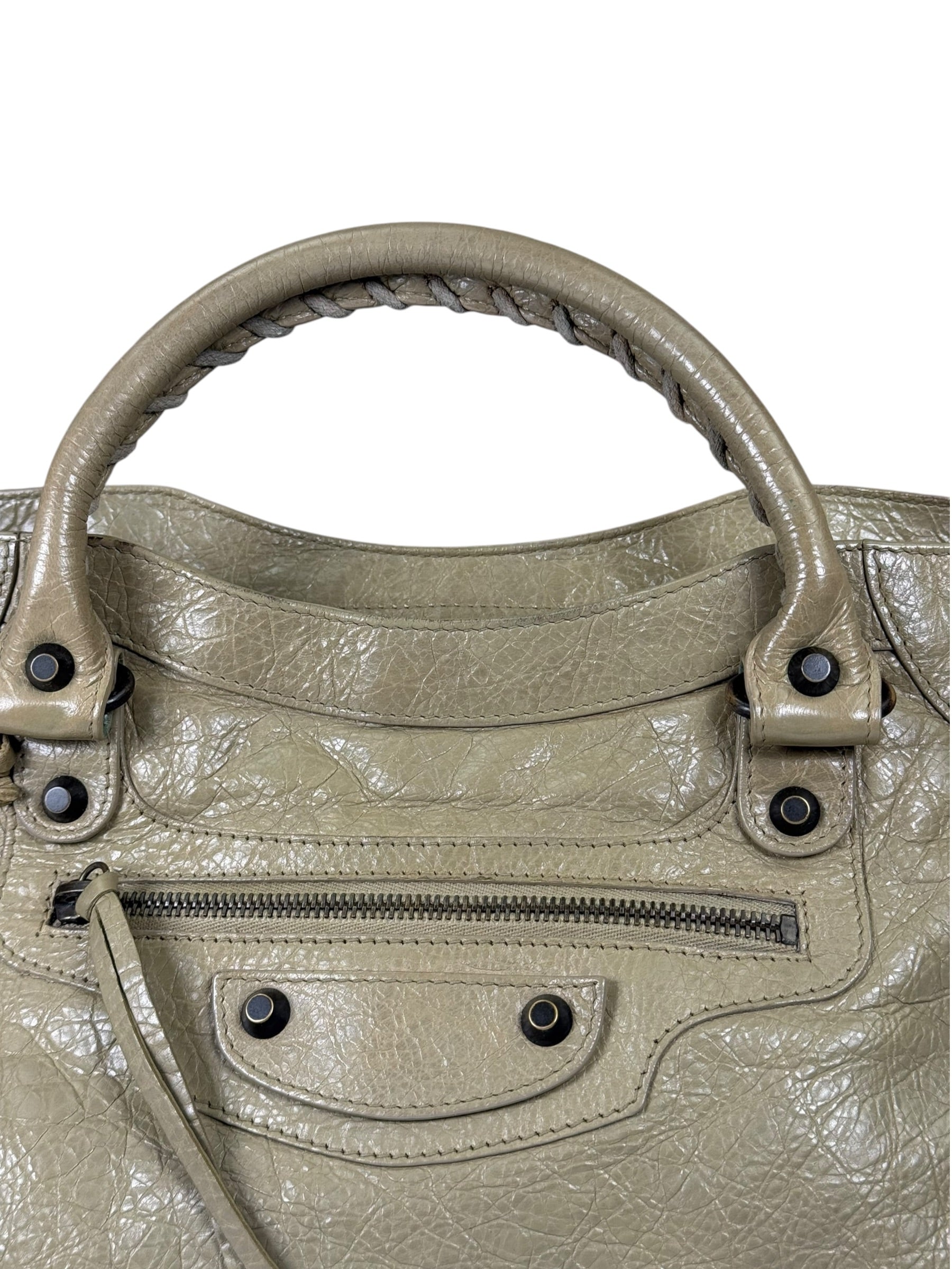 Balenciaga Olive Lambskin Velo Moto Two-Way Bag