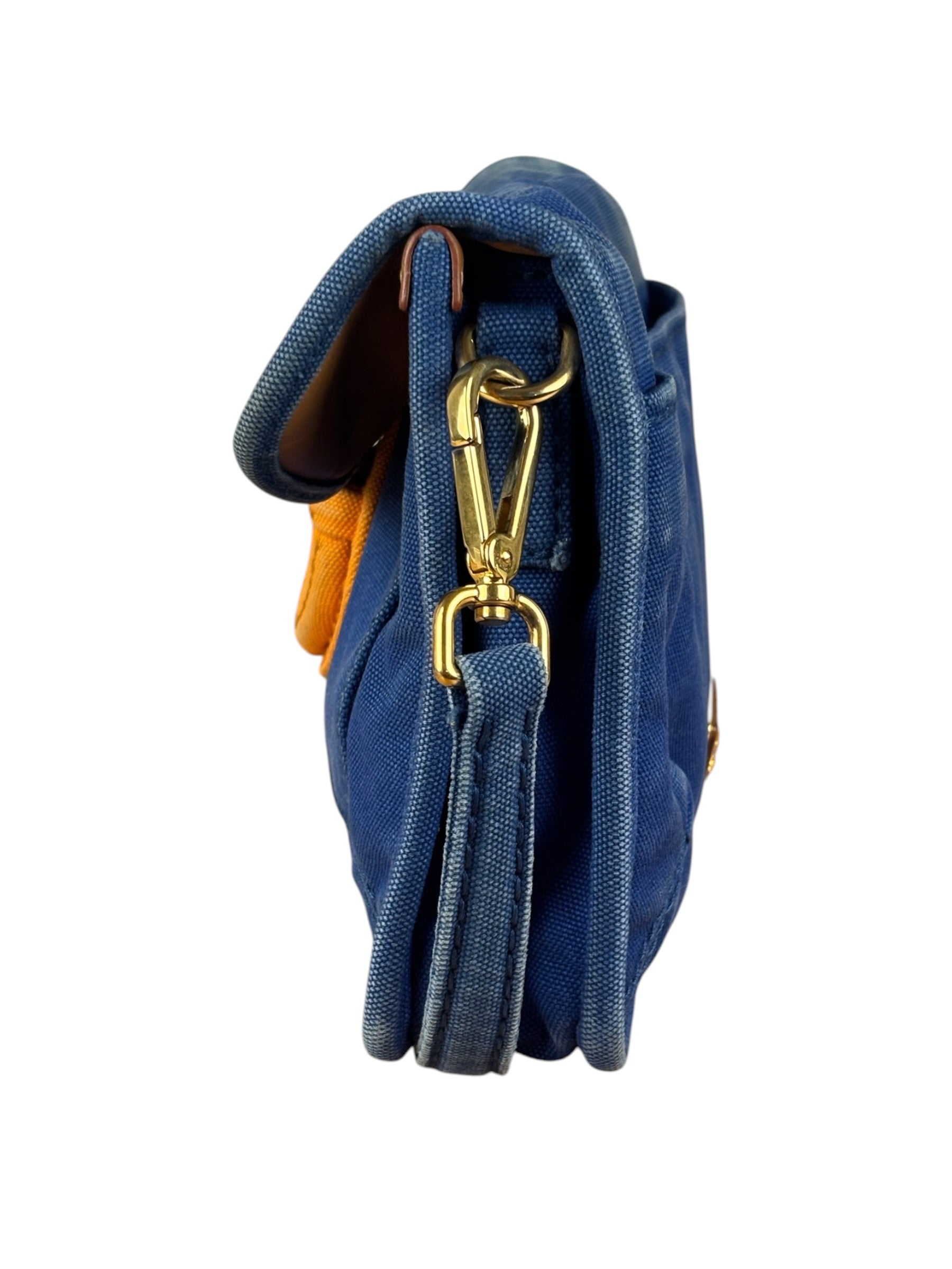 Prada Vintage Cobalt Blue Canvas Flap Shoulder Bag