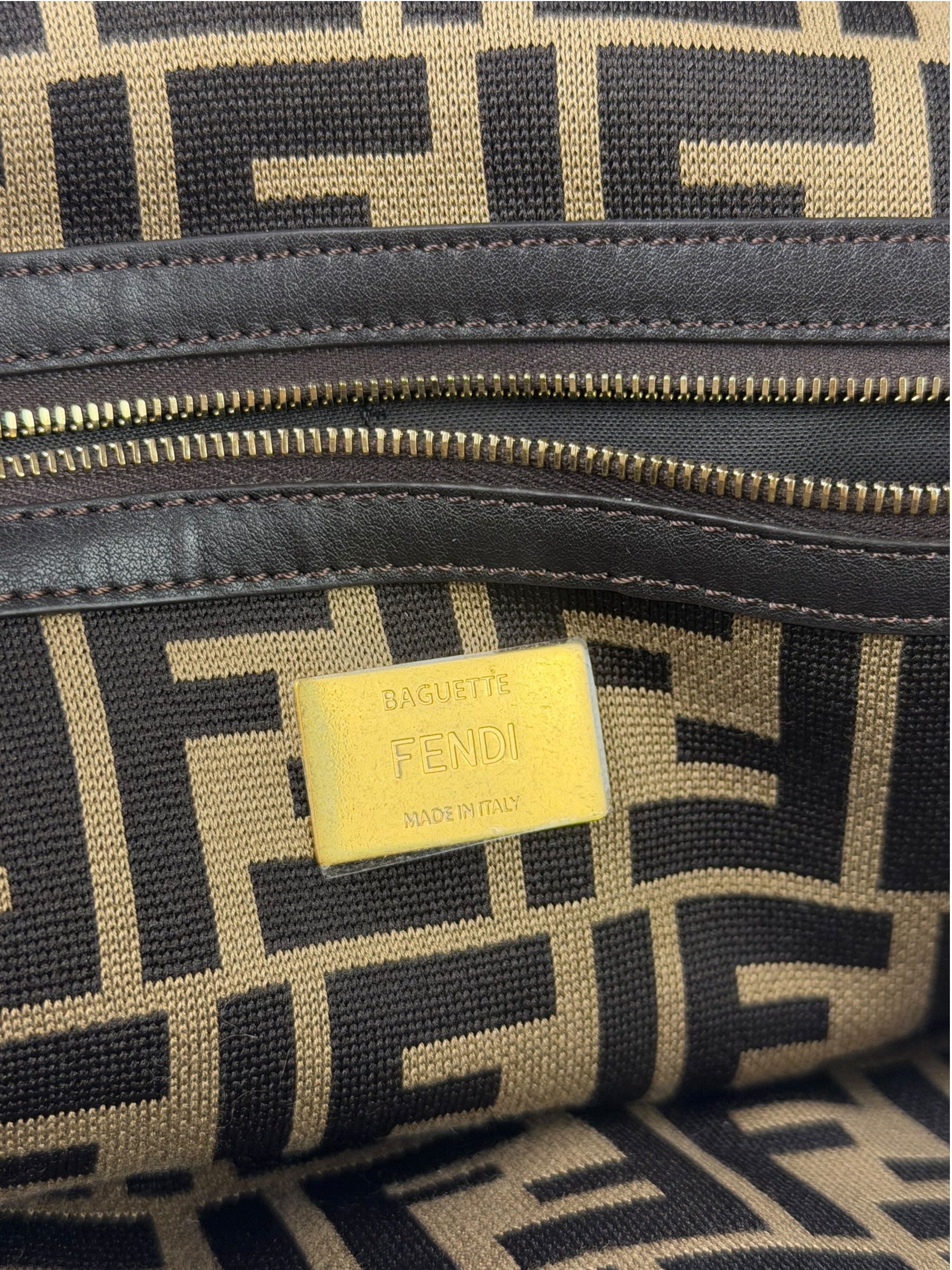 Fendi Black Raffia Zucca Shoulder Baguette