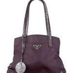 Prada Vintage Plum Nylon Leather Embossed Handbag