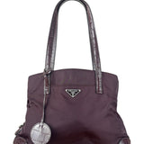 Prada Vintage Plum Nylon Leather Embossed Handbag