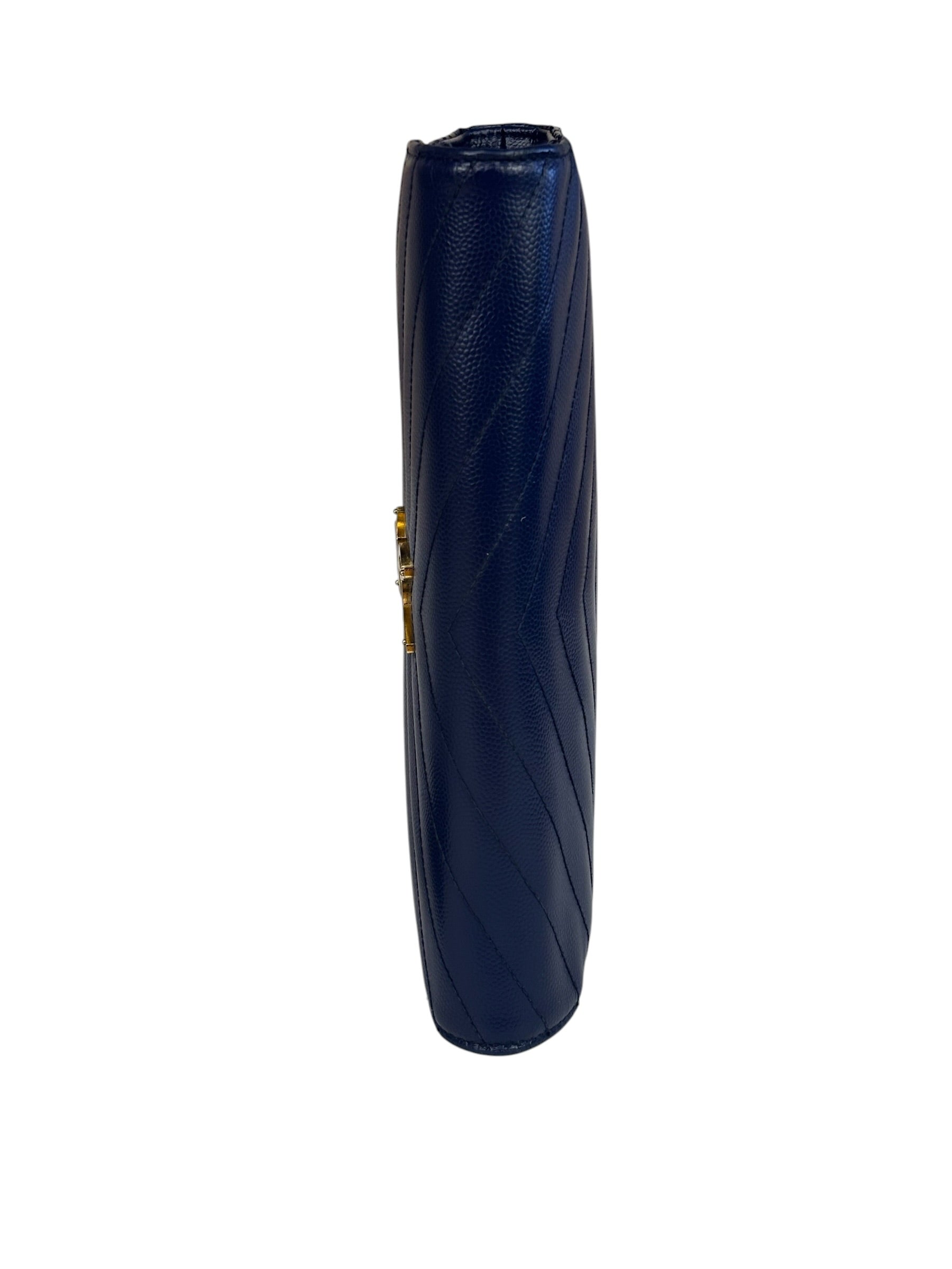 YSL Navy Blue Chevron Leather Cassandre Envelope Wallet On Chain