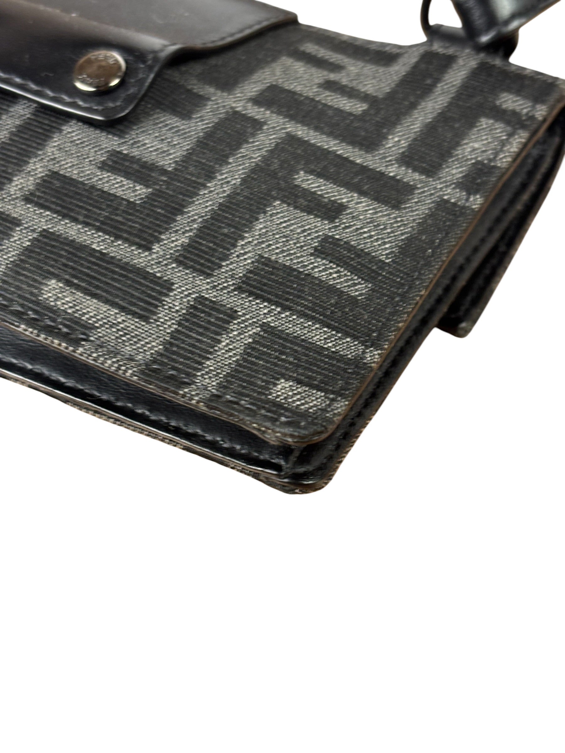 Fendi FF Black Canvas Flap Mini Baguette Shoulder Bag