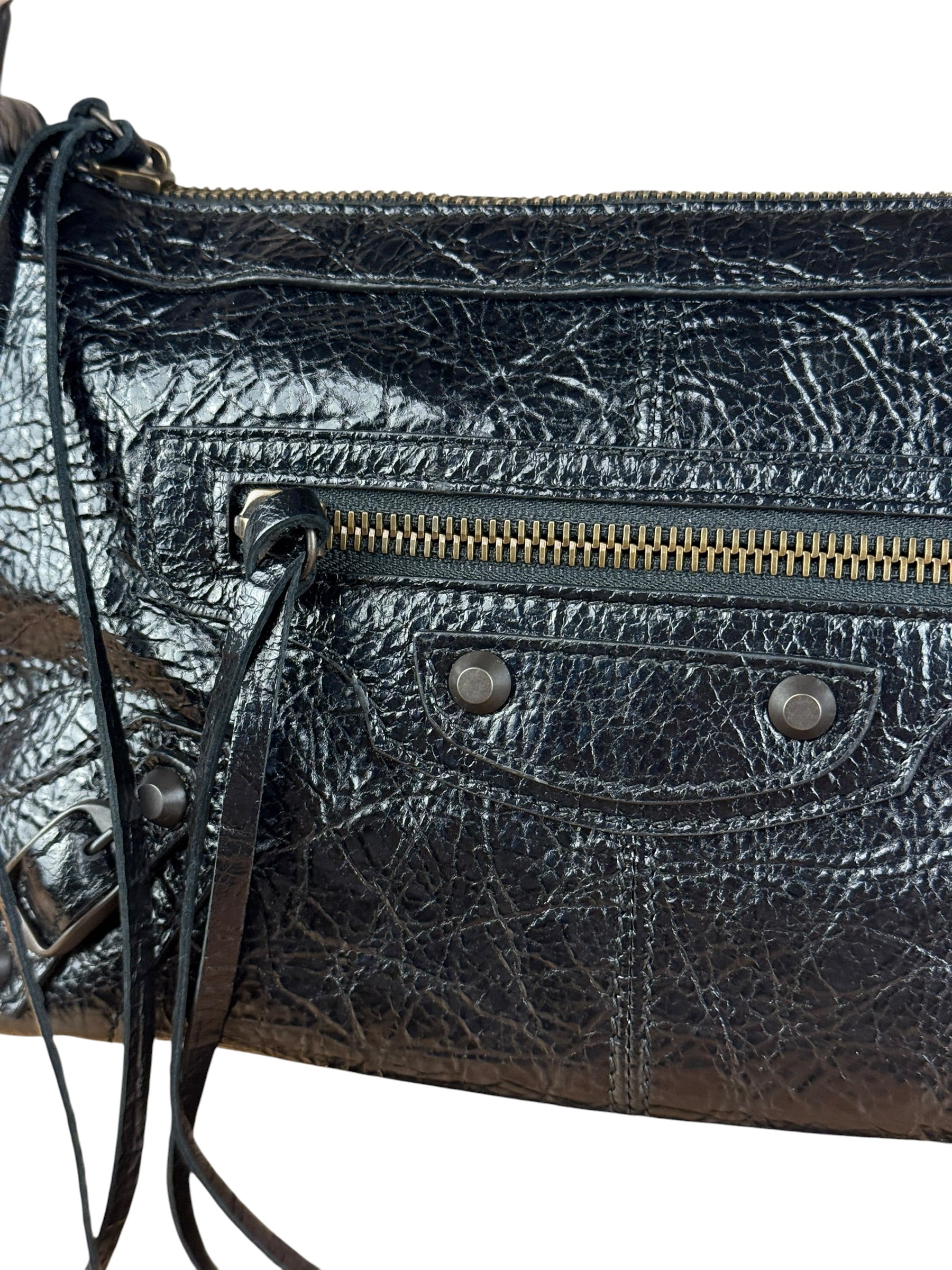 Balenciaga Le City Moto Black Leather Shoulder Pochette